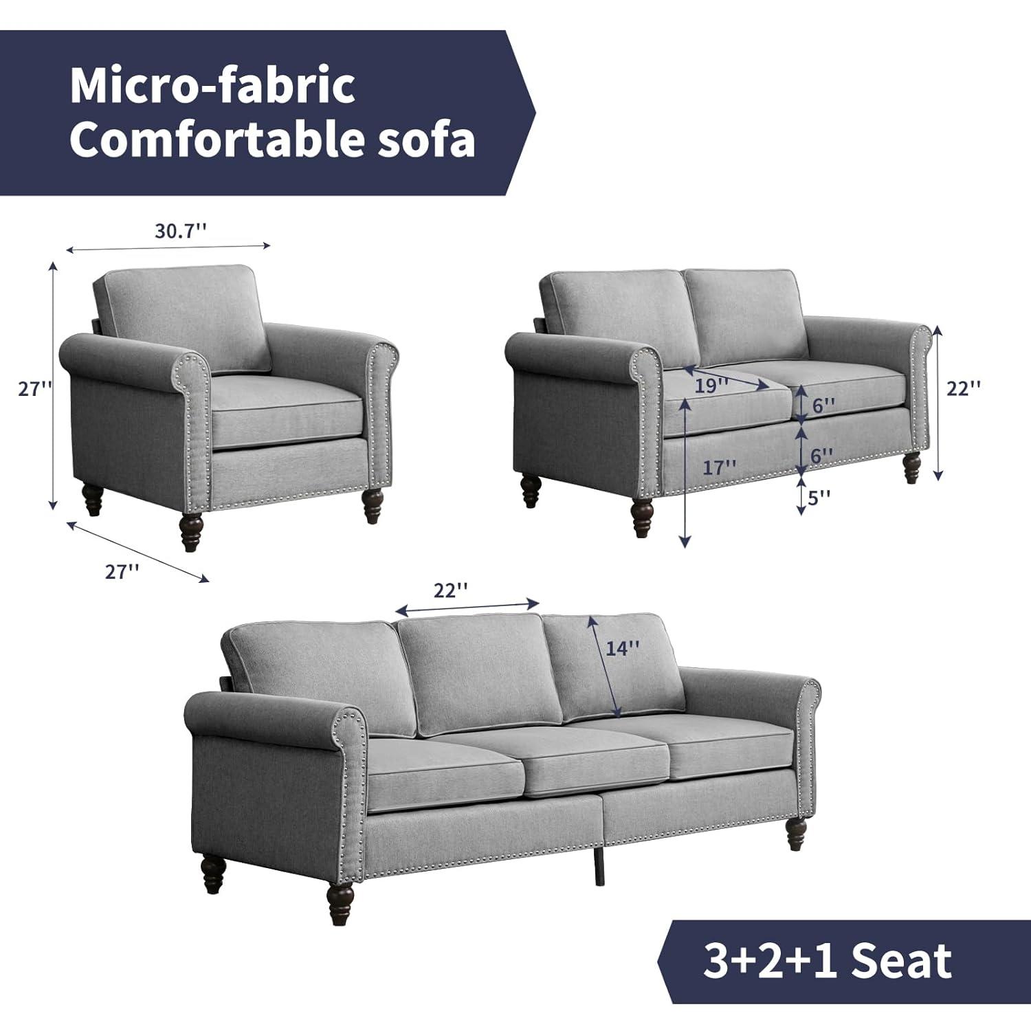 Alcott Hill® Devondrick 3-Piece Sofa Set | 3-Seater Sofa Couch, Loveseat and Single Sofa Chair for Small Spaces | Easy Assembly & Stain Resistant Fabric (Apartment/Dorm Ready)