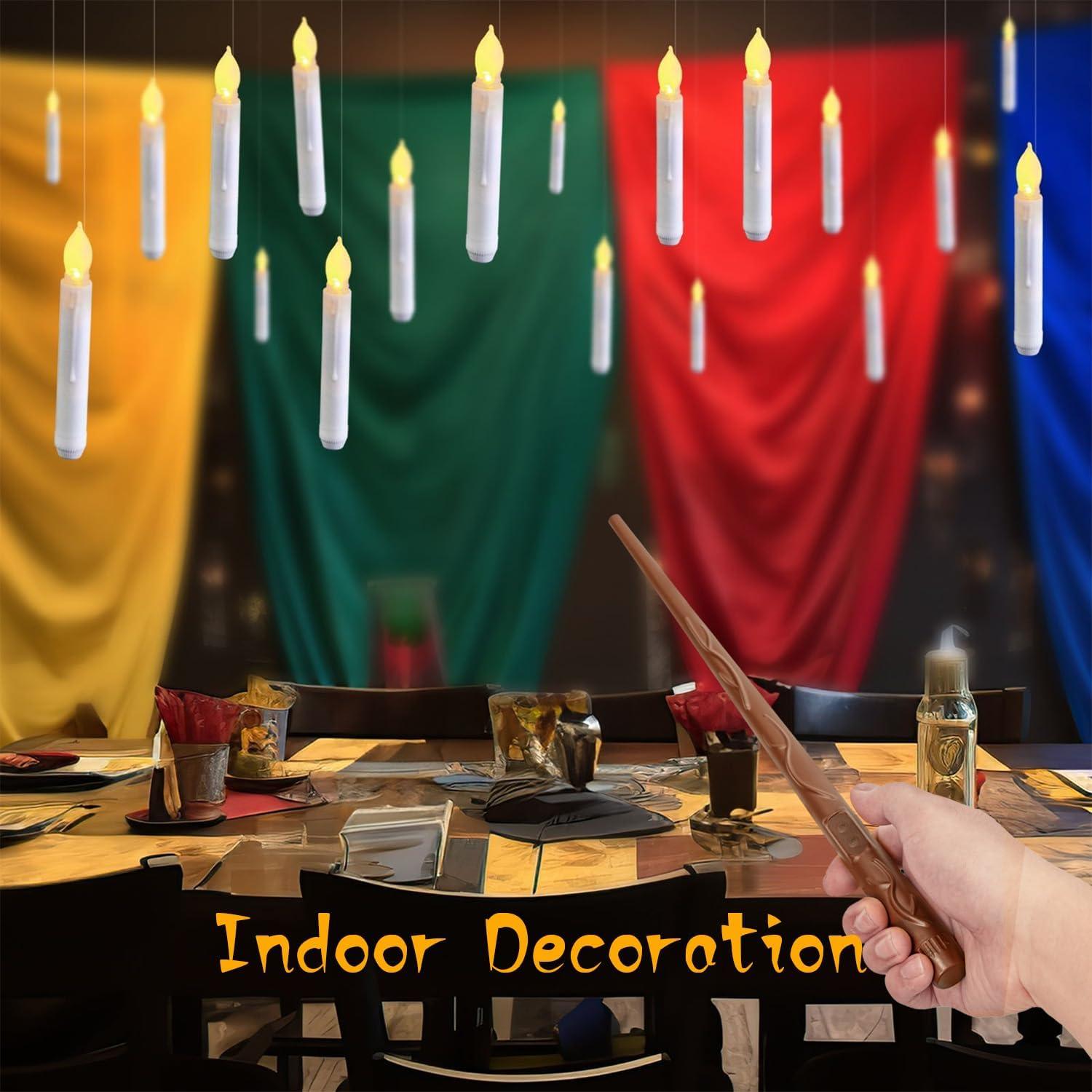 NEWEEN Set of 24 Flamelesss LED Taper Candles with Warm White Flickering Flame Light, Battery Operated Floating Candles, LED Taper Handheld Candlesticks for Church Party Halloween Decorations