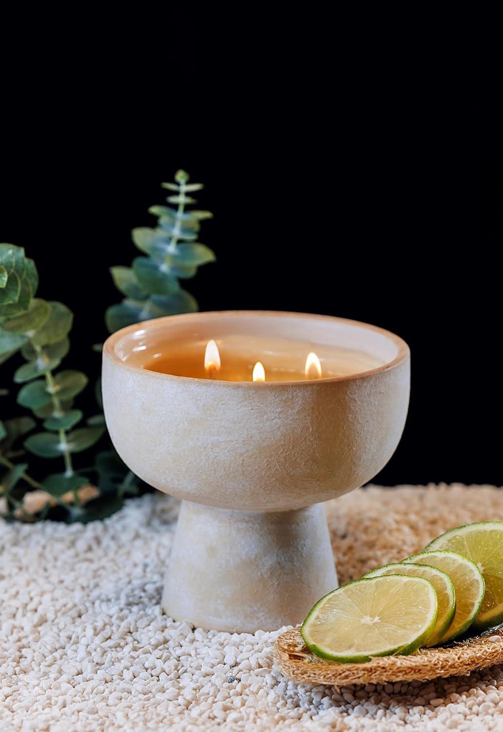 BLUEME Focus-Eucalyptus & Lime, 3 Wick, Refillable Wellness Candle, Contains Essential Oil, Sustainable, Hand Finished, Hand Poured, Premium, Luxury Ceramic, Natural Cotton Wick, Soy-Wax Blend