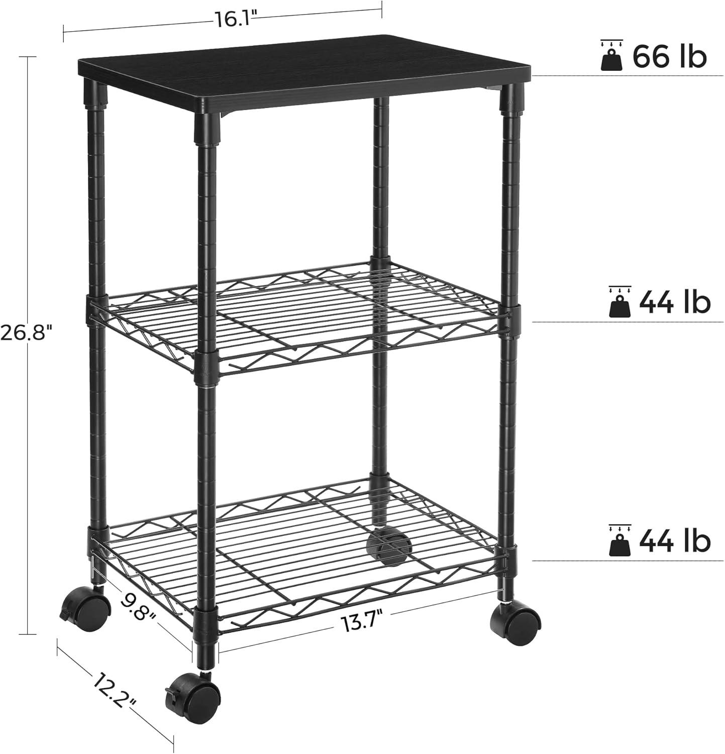 Black 3-Tier Rolling Printer Stand with Metal Frame