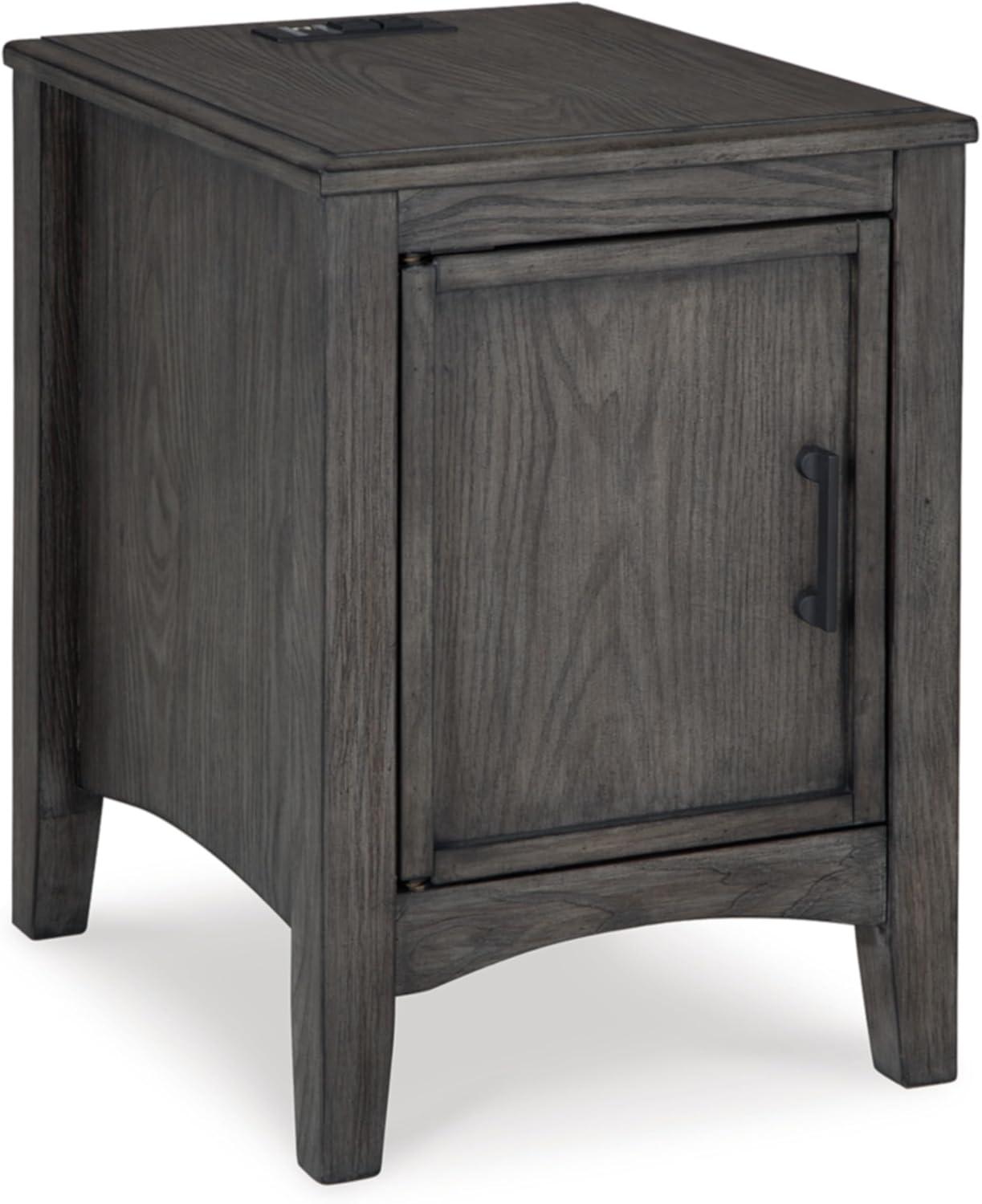 Gray Wood Rectangular End Table with Storage and USB Ports