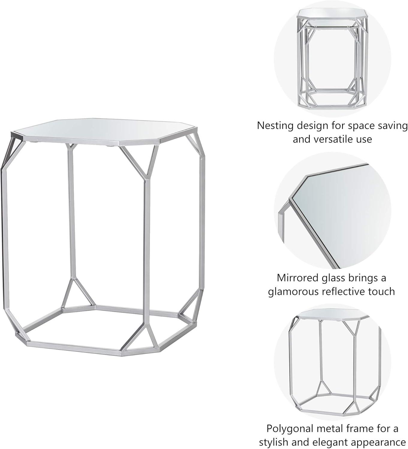 Silver Metal and Glass Geometric Nesting Tables Set