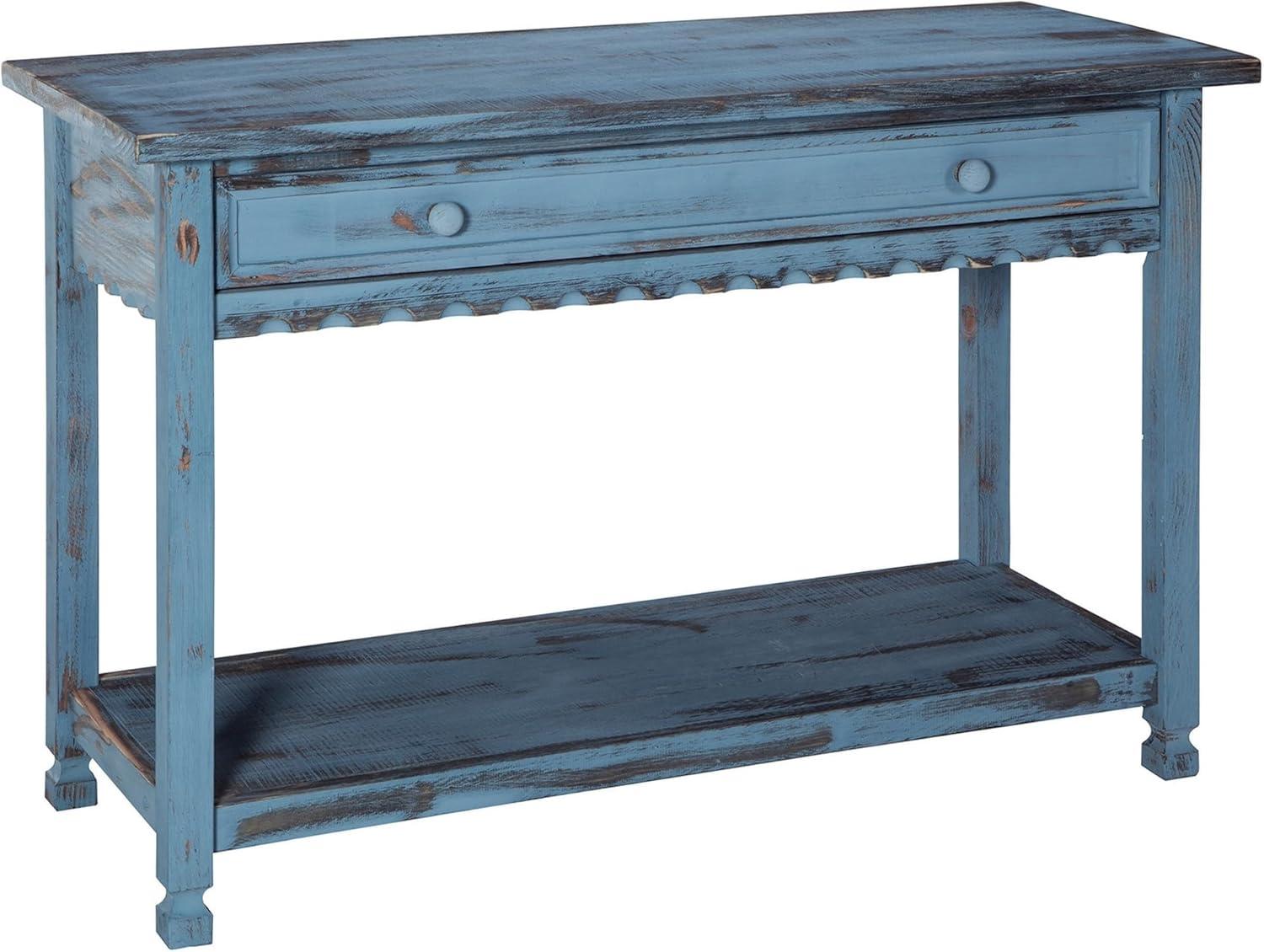 Alaterre Furniture Country Cottage Media/Console Table, Solid Pine Wood Perfect for Living Room, Entryway, Hallway, Blue Antique Finish