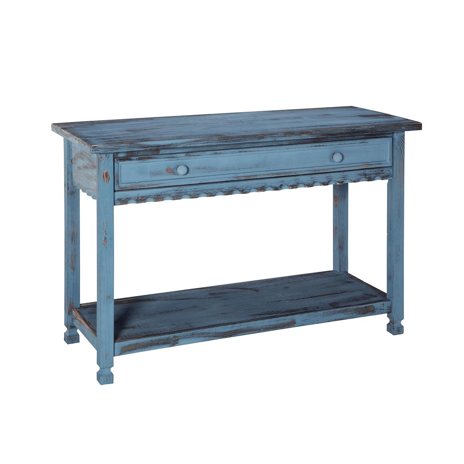 Alaterre Furniture Country Cottage Media/Console Table, Solid Pine Wood Perfect for Living Room, Entryway, Hallway, Blue Antique Finish