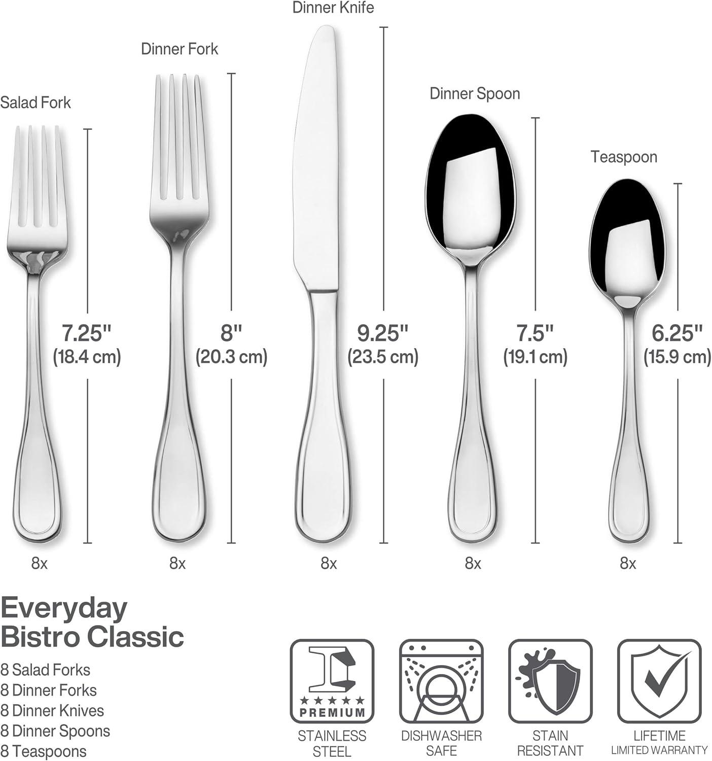 Fitz and Floyd Fitz and Floyd Everyday Bistro Classic Silverware 45piece service for eight, Gray