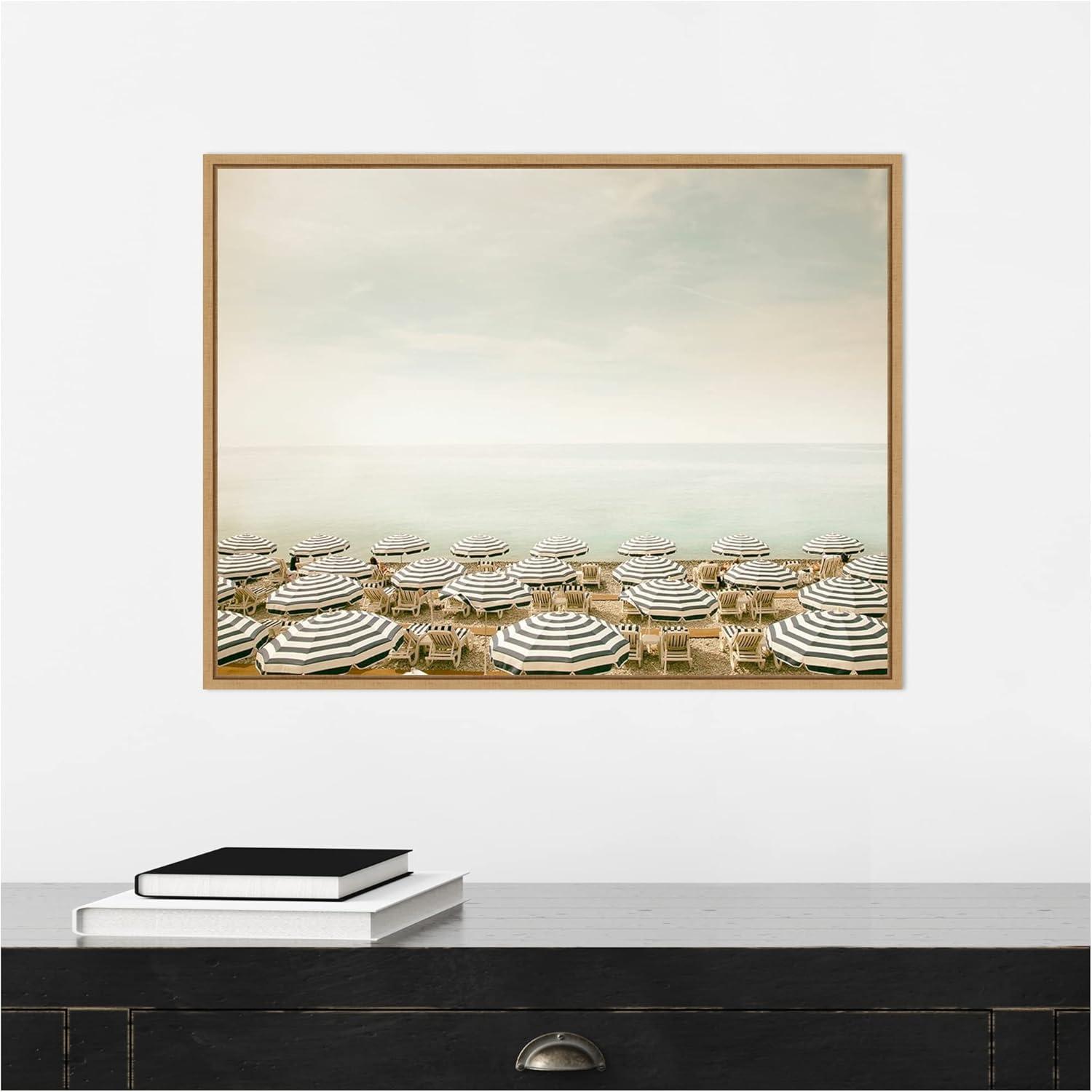 24" x 18" Seaside 4 by Carina Okula Framed Canvas Wall Art - Amanti Art: Modern Lithograph, Sawtooth Back Mount