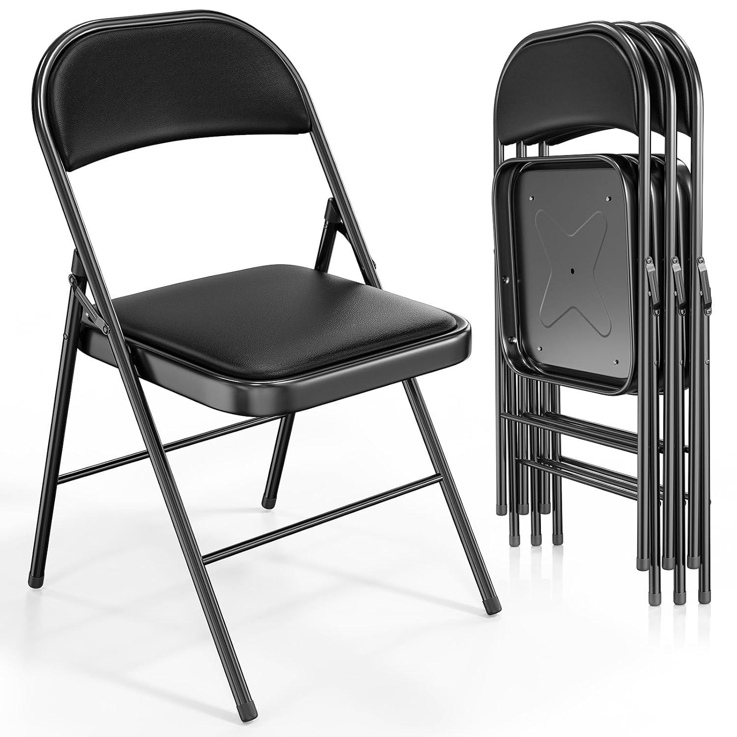 Inbox Zero 4Pcs Fully Assembled Thick-Padded Black PU Folding Chairs, 17.7"X19.7"X30.7"