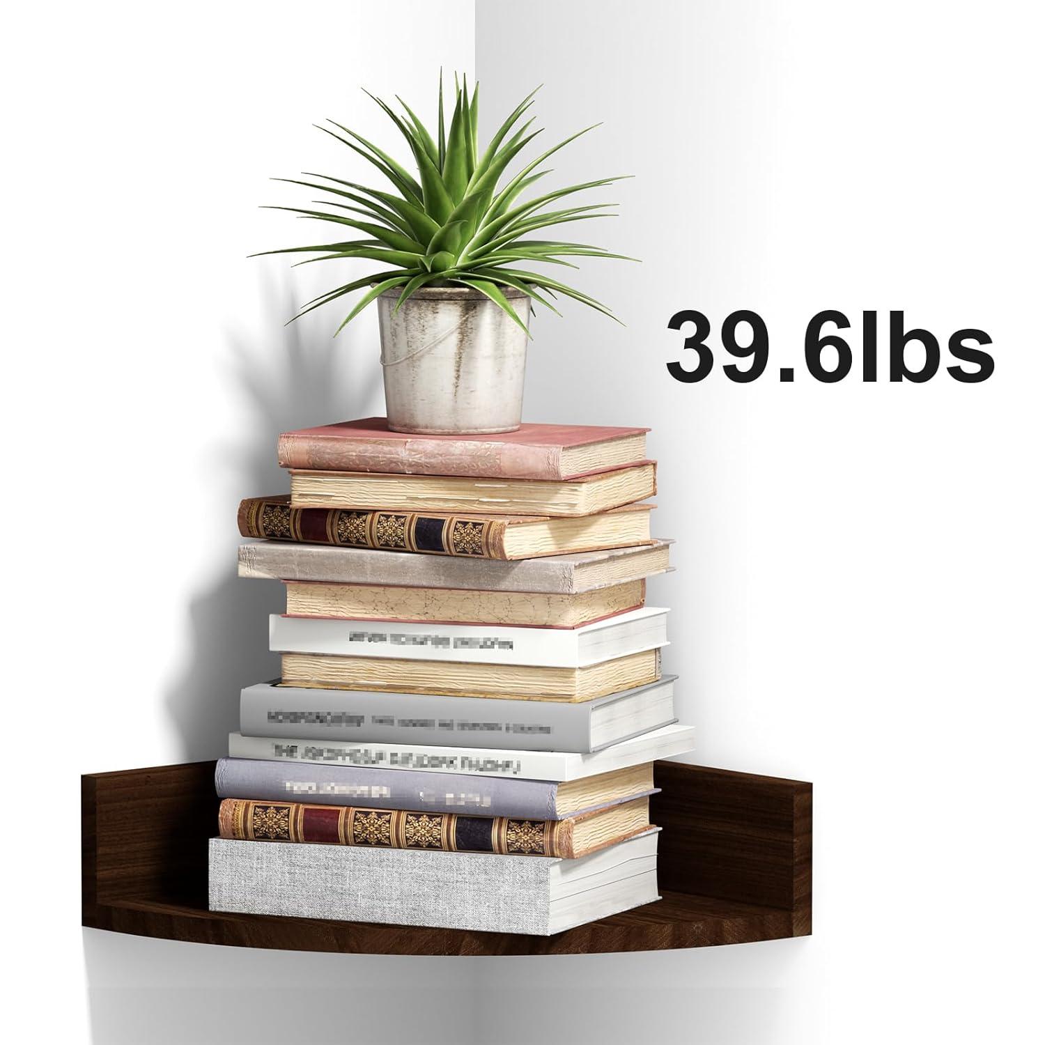 Alsonerbay Corner Shelf Wall Mount, Set of 3 Floating Shelves for Storage and Display, Rustic Wood Shelves for Bedroom, Kitchen, Living Room, Nursery and Office (Dark Brown)