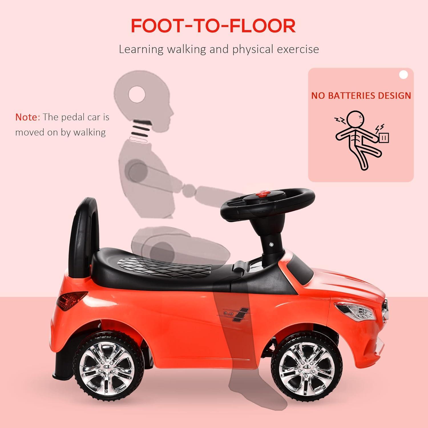 Red Toddler Ride-On Push Car with Working Horn and Headlights