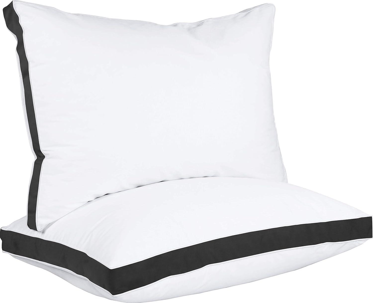 Queen Size Black and White Gusseted Polyester Bed Pillows, Set of 2