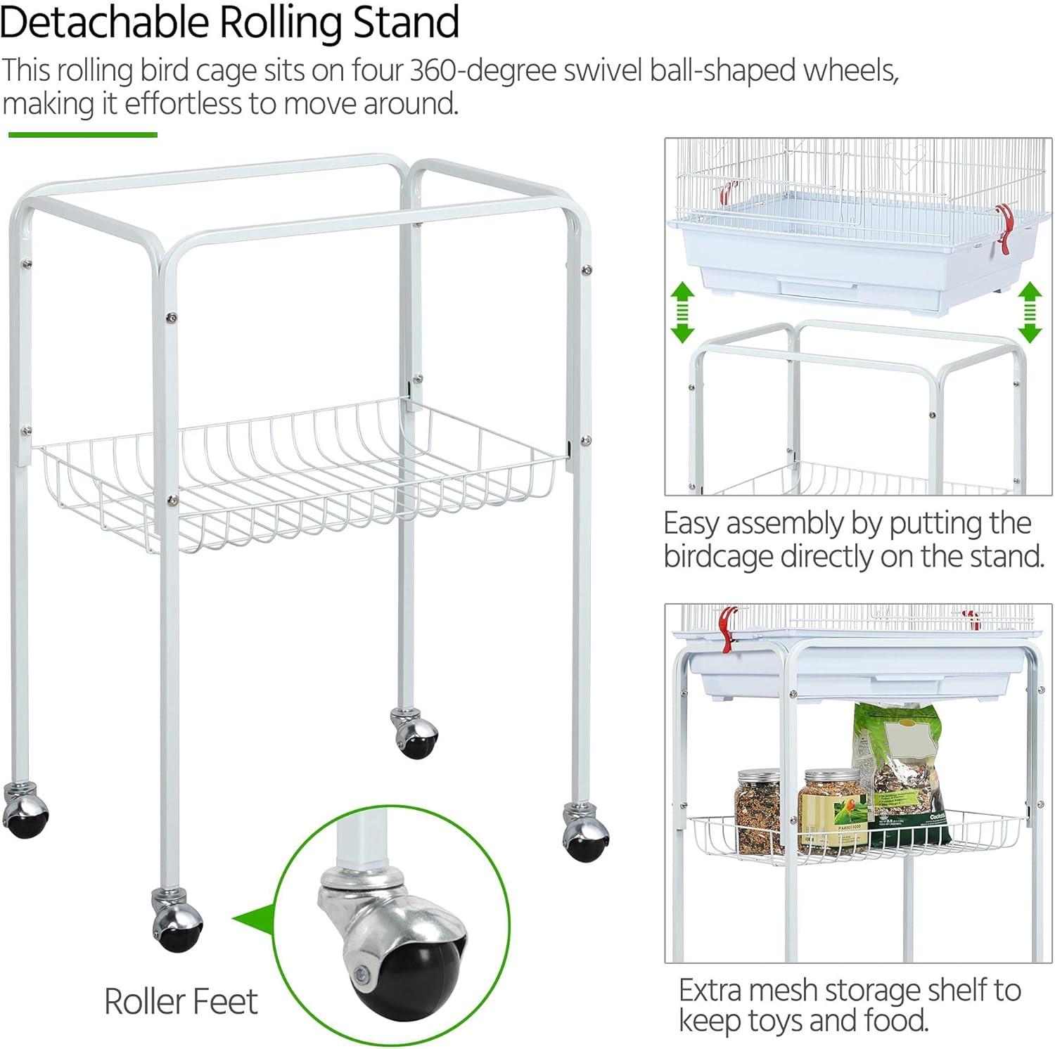 Yaheetech Open Top Metal Bird Cage Large Rolling Parrot Cage With Stand