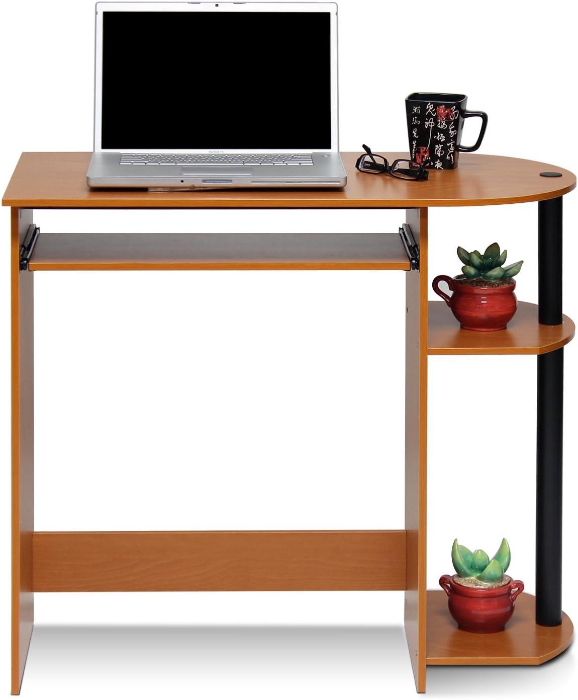 Sleek Black Wood Compact Computer Desk with Drawer & Keyboard Tray