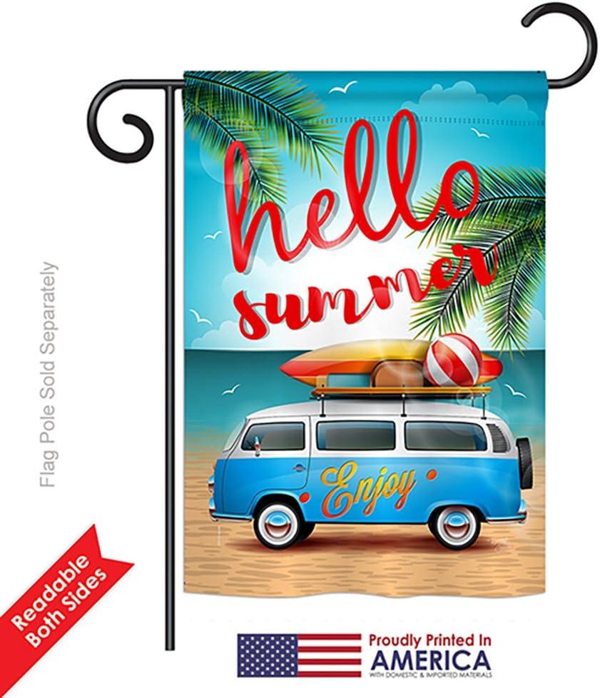 Breeze Decor BD-SU-G-106084-IP-BO-D-US18-BD 13 x 18.5 in. Hello Summer, Enjoy Bus Summer Fun In The Sun Impressions Decorative Vertical Double Sided Garden Flag Printed USA