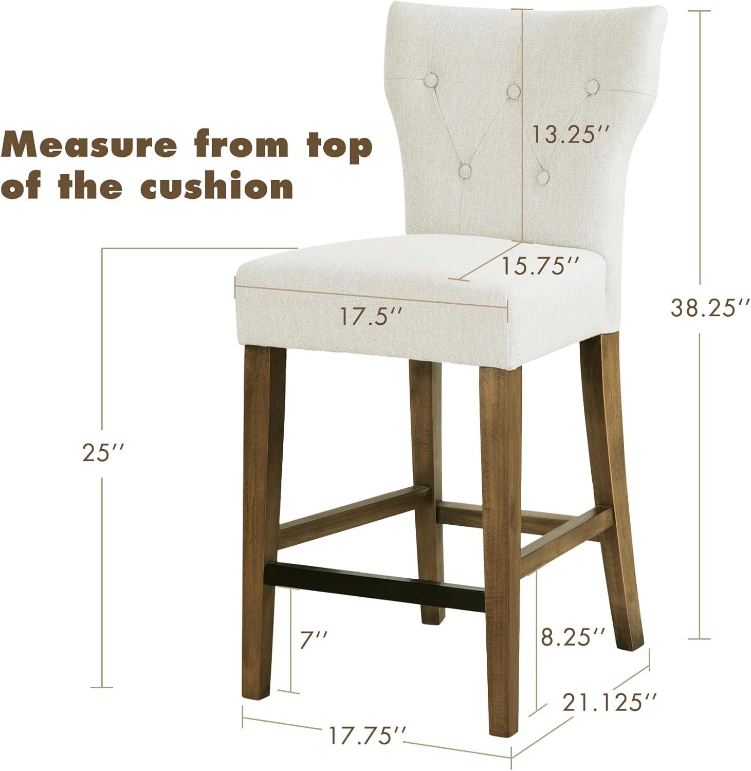 25" Saffron Tufted Back Counter Height Barstool Blue/Yellow: Espresso Wood Legs, Padded Seat