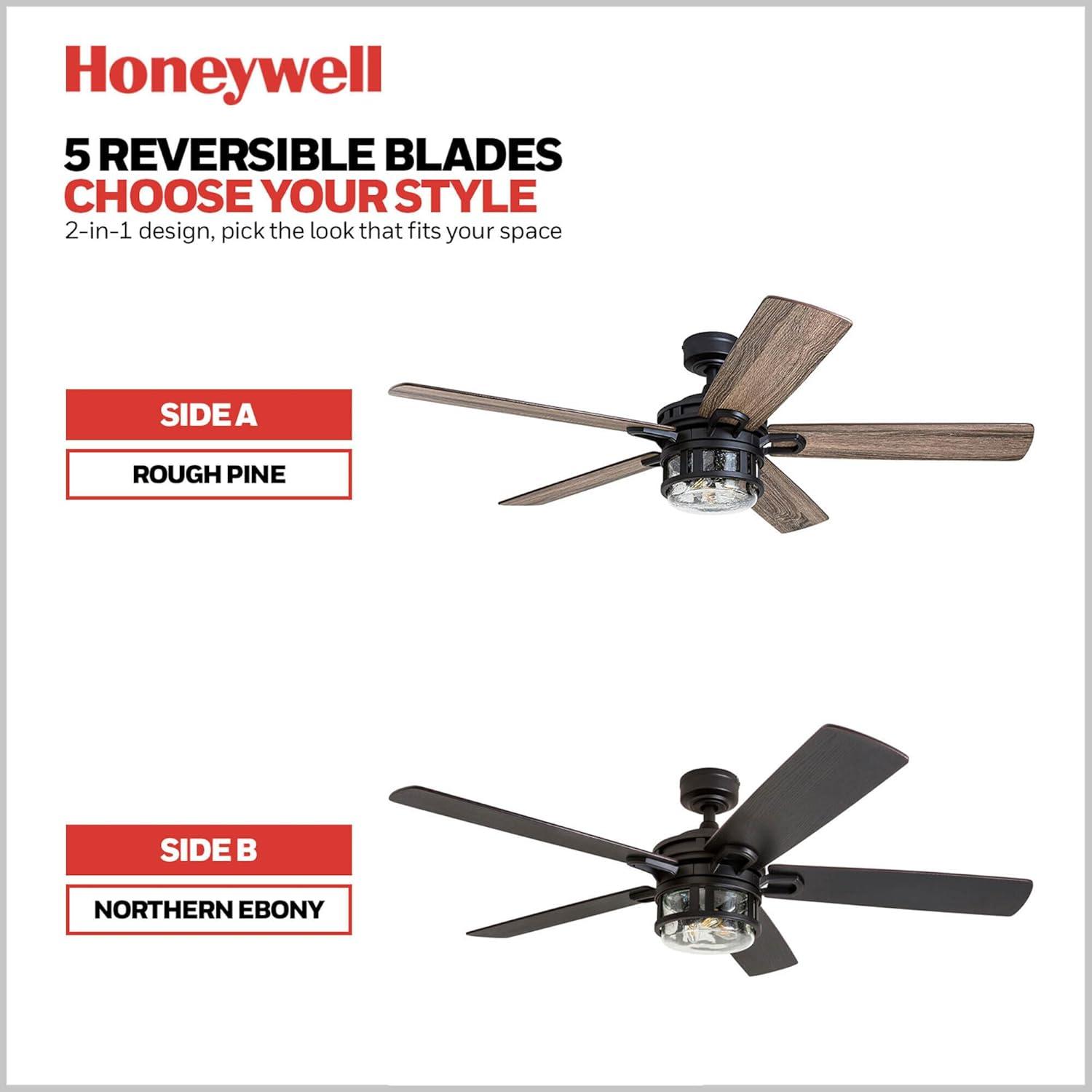 Honeywell 52-Inch Bontera Indoor 5 Blade Matte Black Craftsman Ceiling Fan with Remote Control