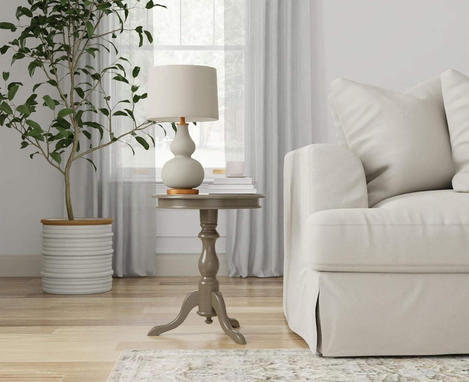 Carolina Living Paloma Accent Table - Weathered Gray and Table: Solid Wood, Round Pedestal Base, 25.25" Height