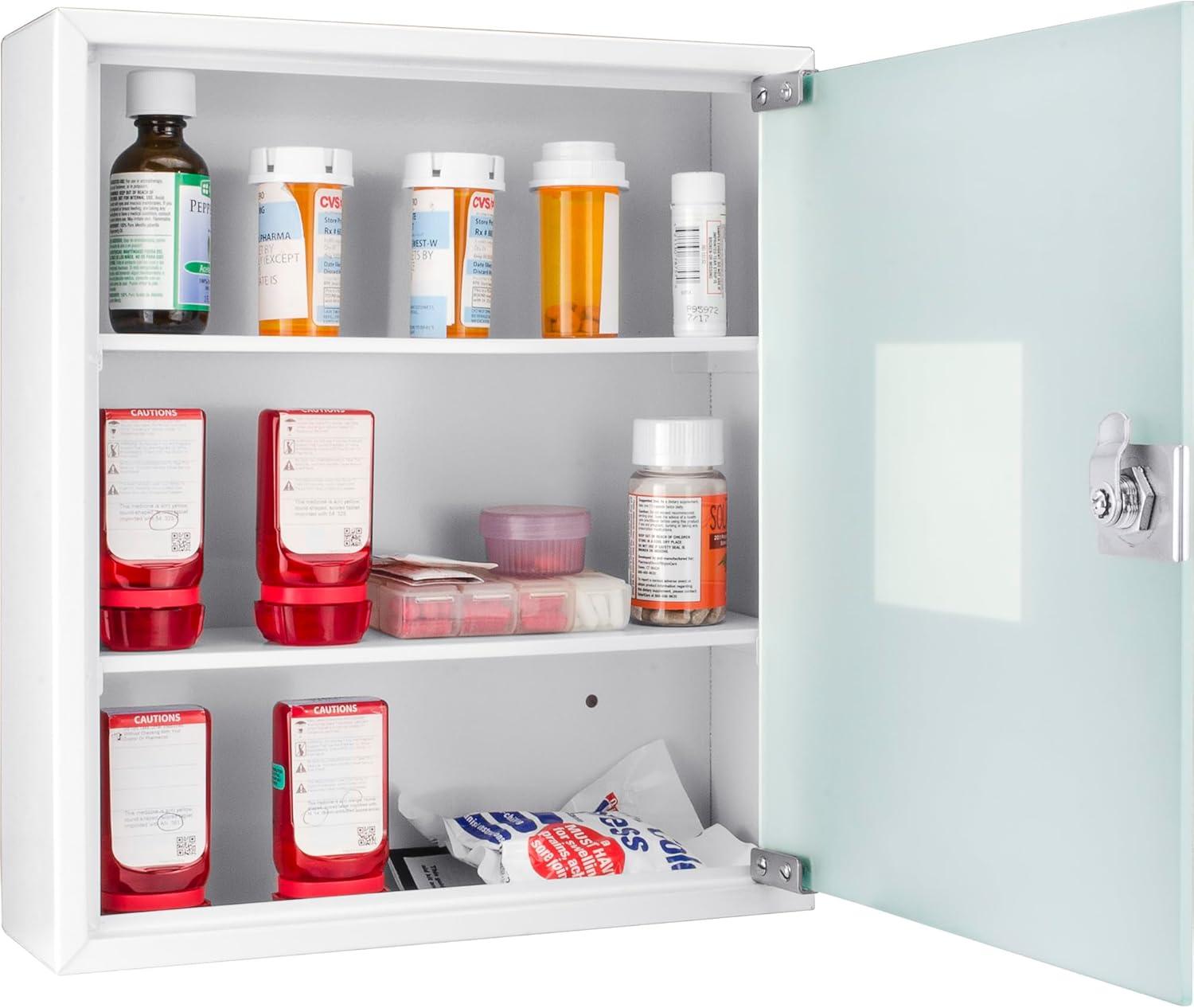 Barska Wall Mount Medical Security Cabinet with Key Lock – Standard Size, Includes Magnetic Erase Pad – for Medications, First Aid, or Supplies