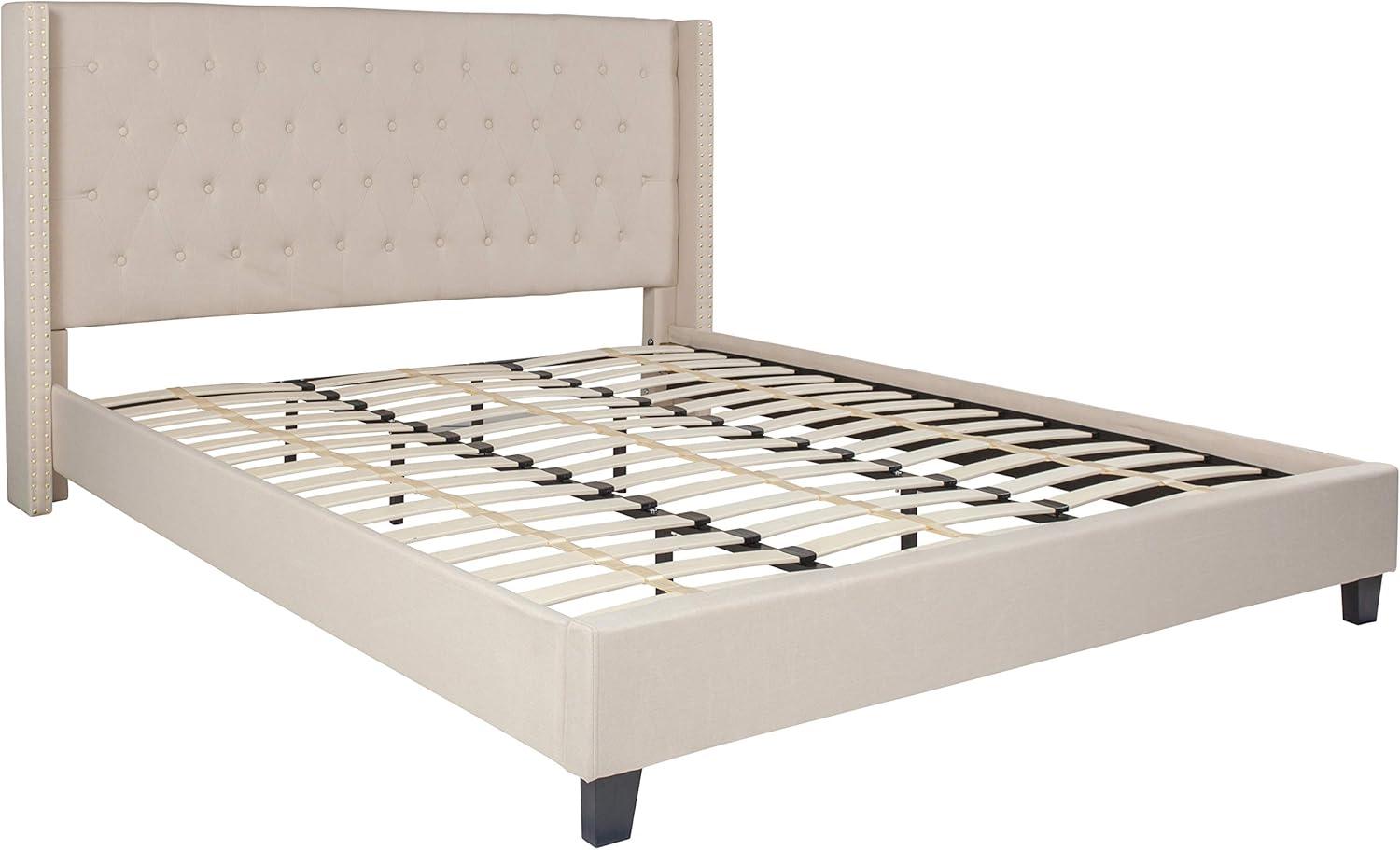 Flash Furniture Riverdale King Size Tufted Upholstered Platform Bed in Beige Fabric