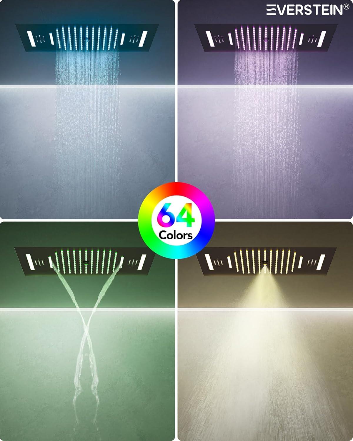 EVERSTEIN Music Thermostatic Shower System,Dual Showerheads with LED Mood Lighting SFS-1051-BK