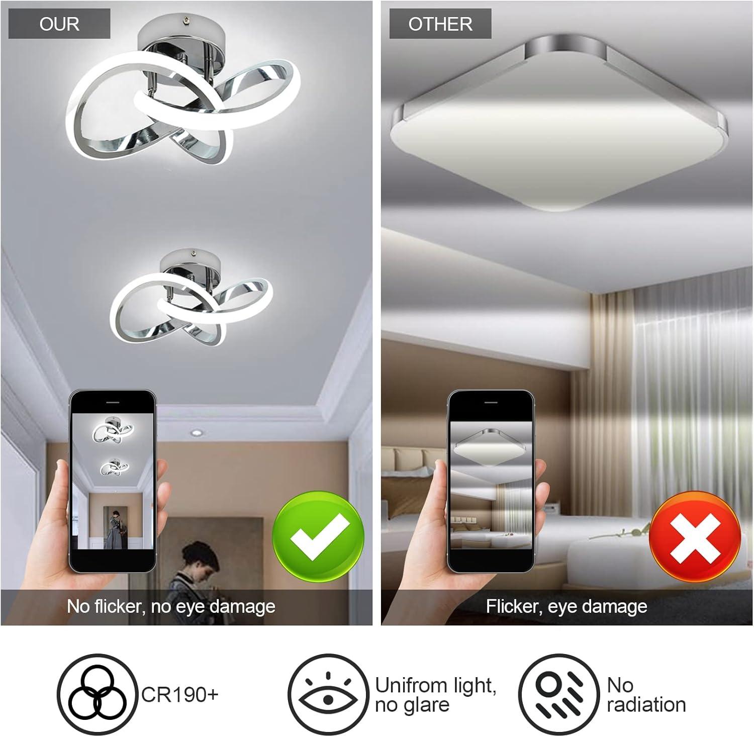 Hallway Light Acrylic Modern LED Ceiling Light Fixtures Cool White 6000K Close to Ceiling Lights for Bedroom Bathroom Kitchen Balcony Corridor Stair Aisle Curved Creative Design Celing lamp