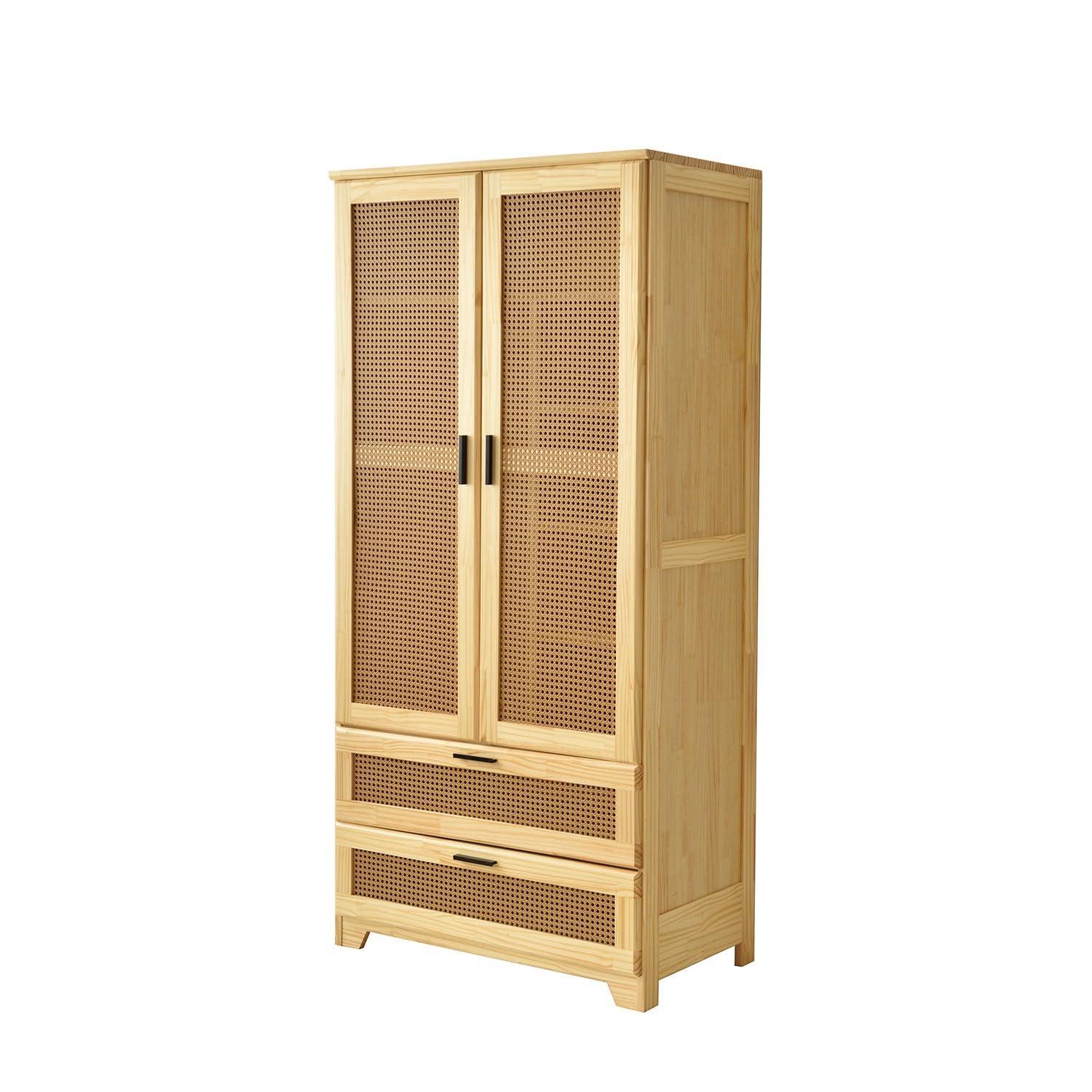 Bay Isle Home™ Solid Pine Wood Rattan Closet with 2 Drawers