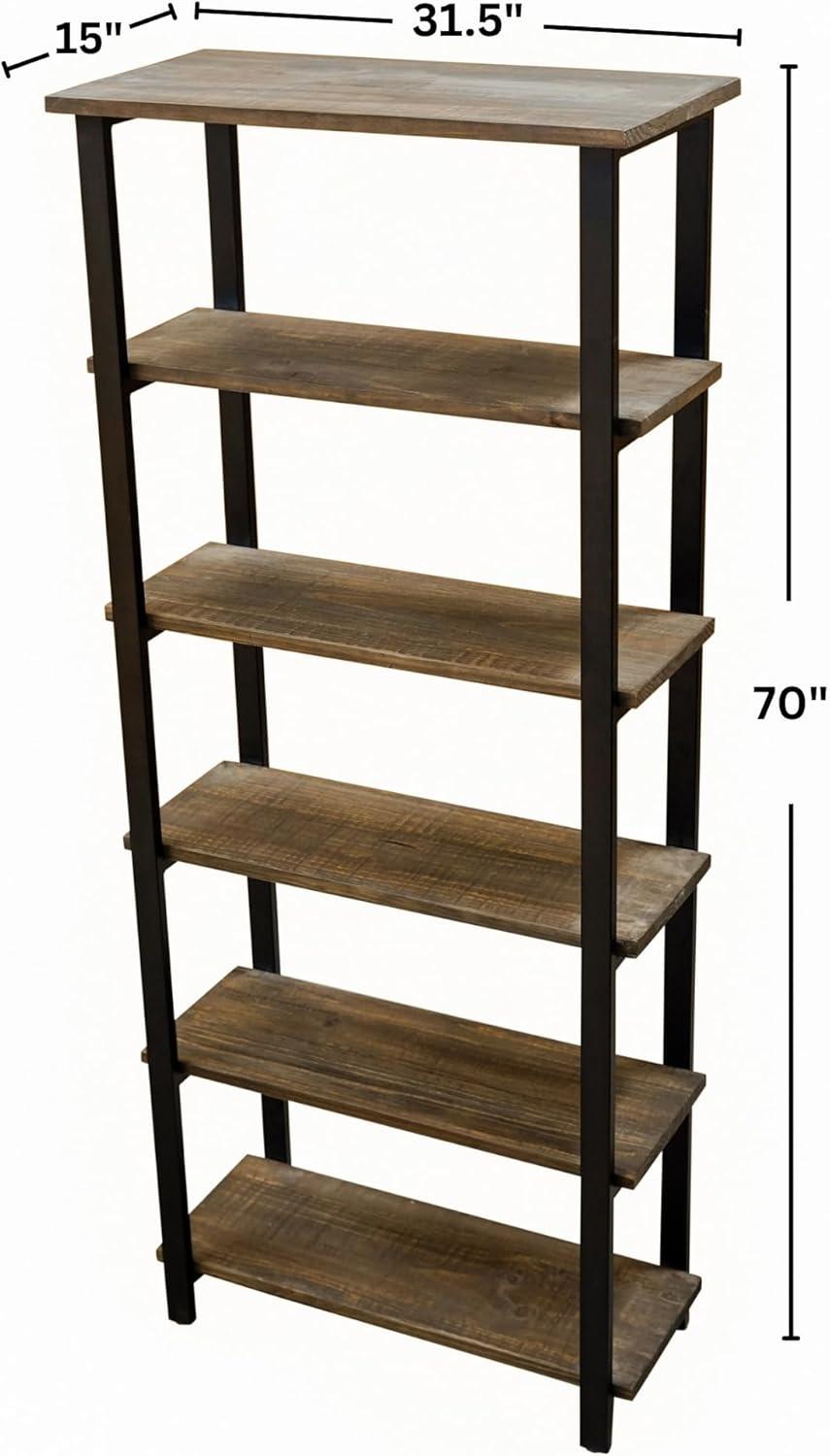 Alaterre Furniture Pomona 70 in. Tall 5-Shelf Solid Pine Wood & Metal Bookcase, Bookshelf for Home Office, Living Room or Bedroom, Natural