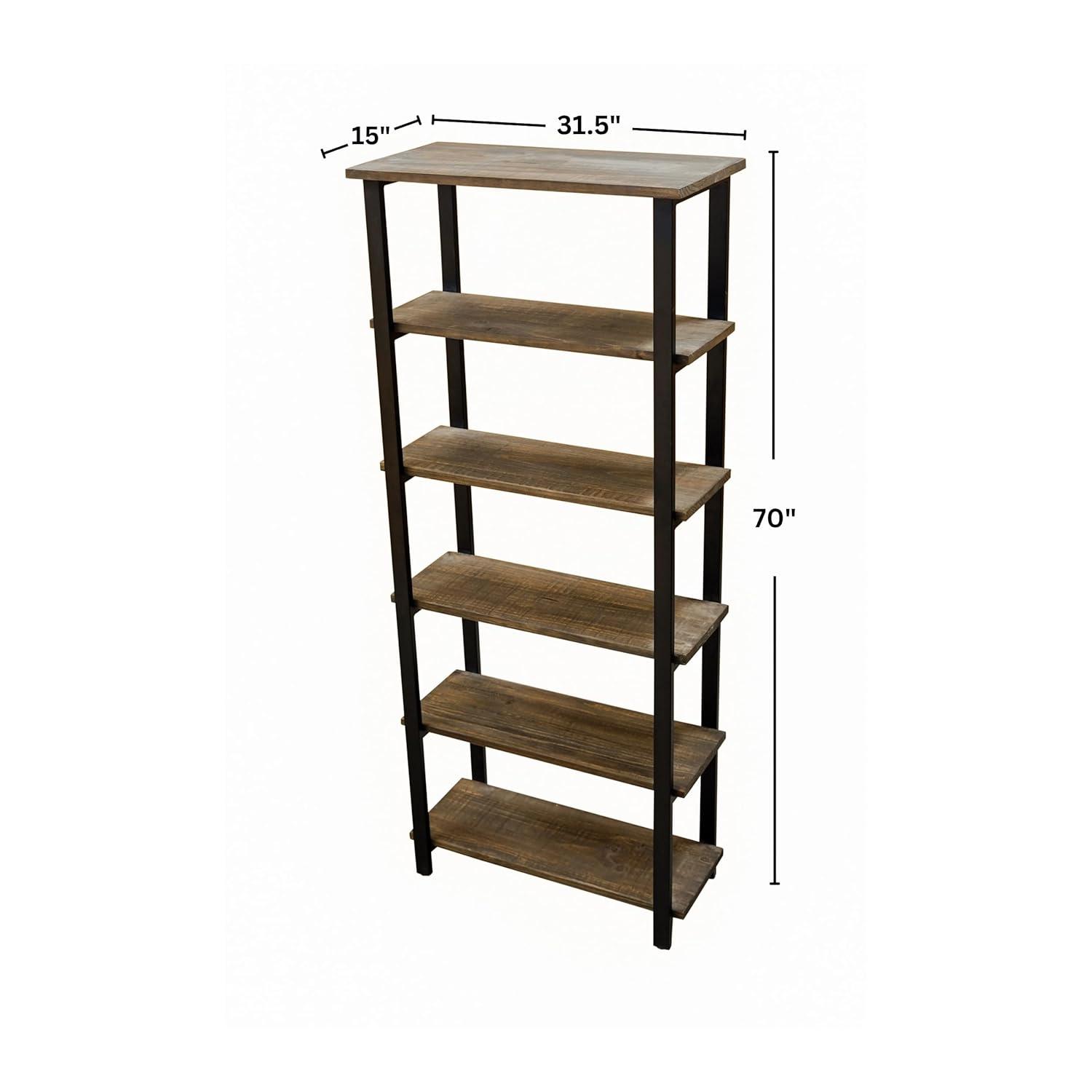 Alaterre Furniture Pomona 70 in. Tall 5-Shelf Solid Pine Wood & Metal Bookcase, Bookshelf for Home Office, Living Room or Bedroom, Natural