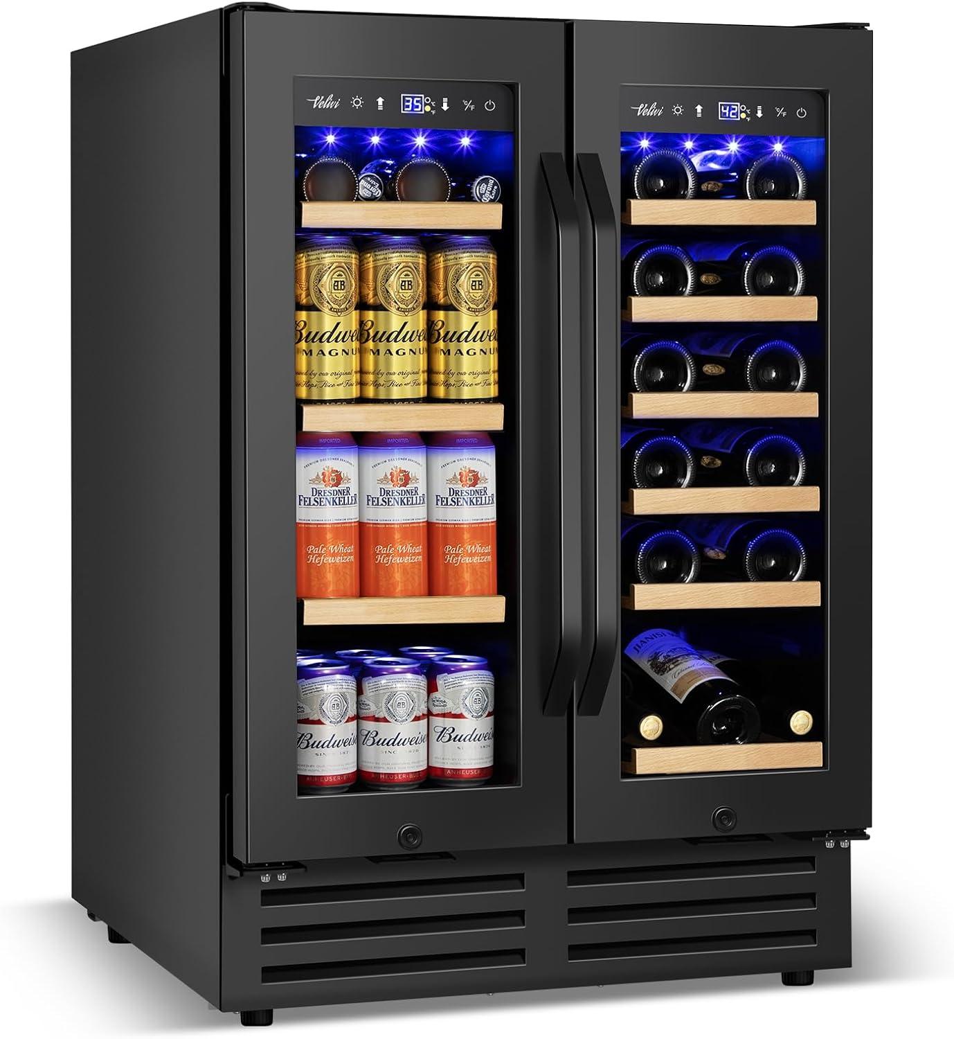 24" Black Stainless Steel Dual Zone Wine and Beverage Refrigerator