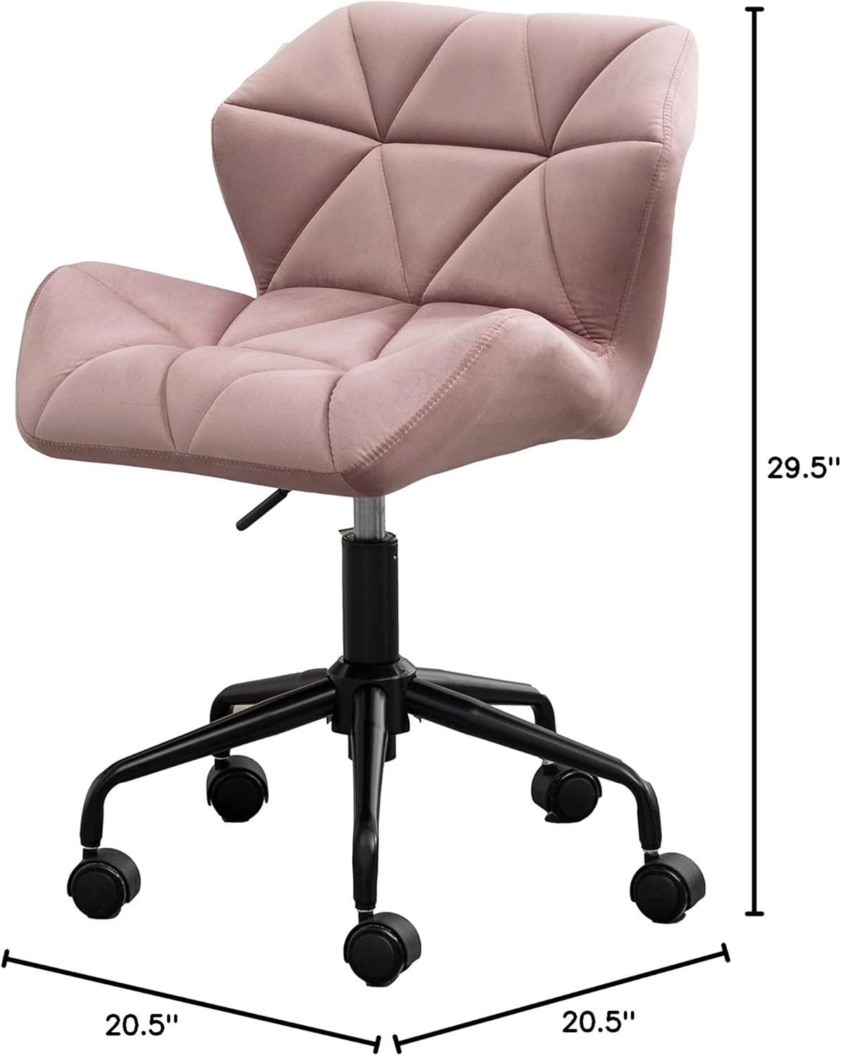 Cute Home Office Chair, Velvet Swivel Desk Chair Armless Hydraulic Rolling Computer Chair with Backrest Golden Base for Teens Girls, Mauve