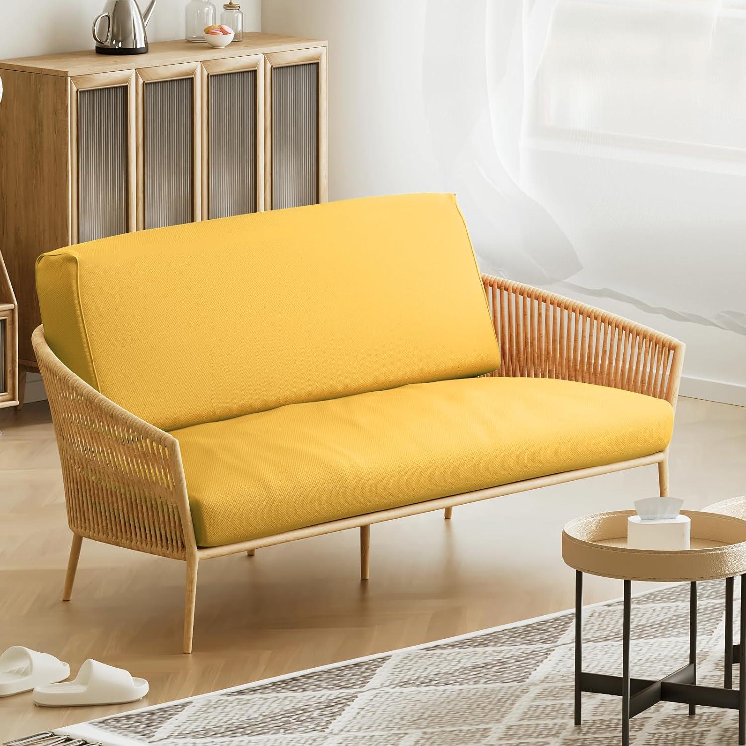 Solid Futon Cover Slipcover Fit 6"- 8" Futon Mattresses Yellow, Full Size 54x75 Inch