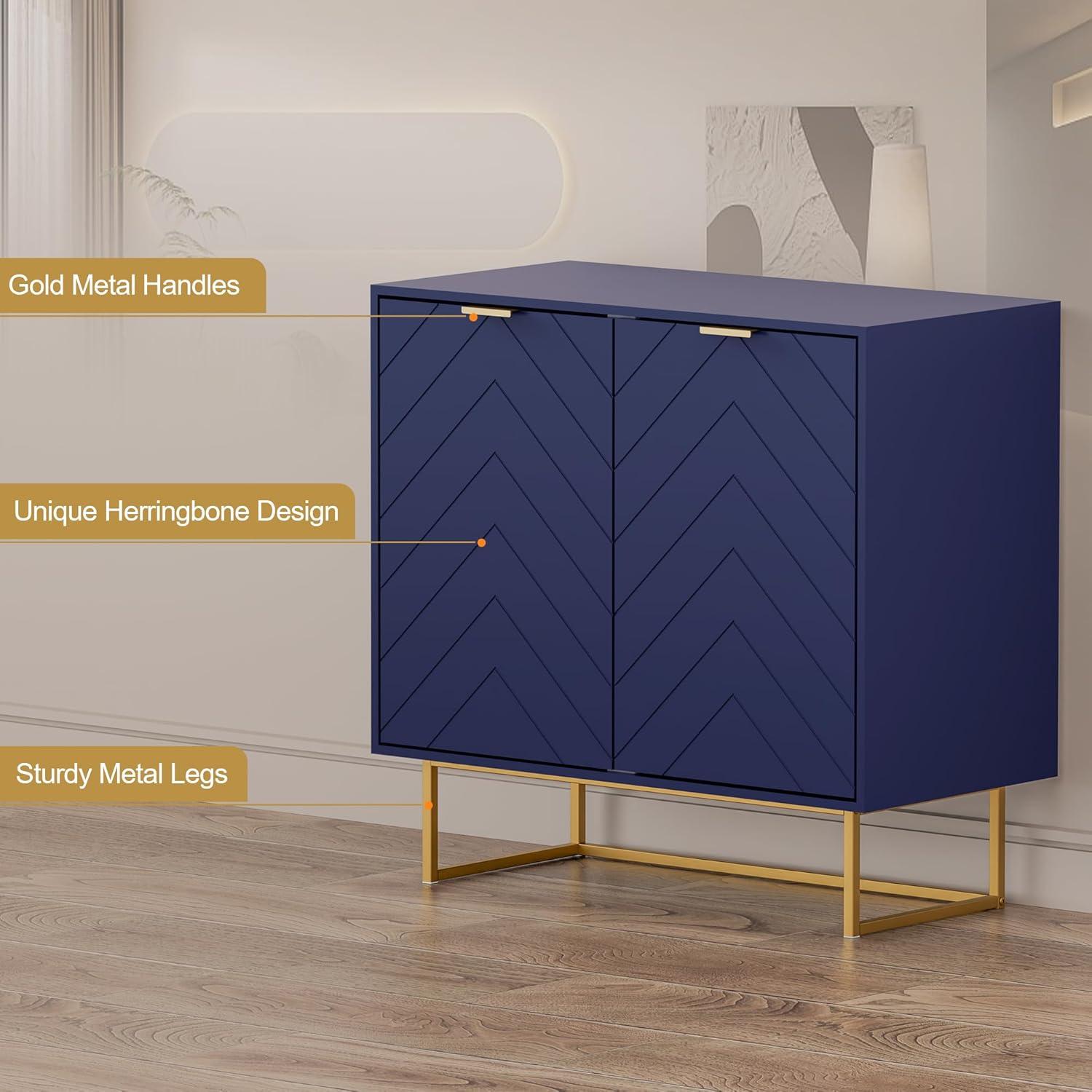 Scurrty 31.5'' Sideboard Buffet Cabinet with Storage, Sideboard Storage Cabinet with Doors and Adjustable Shelf, Accent Cabinet for Living Room, Kitchen, Navy Blue