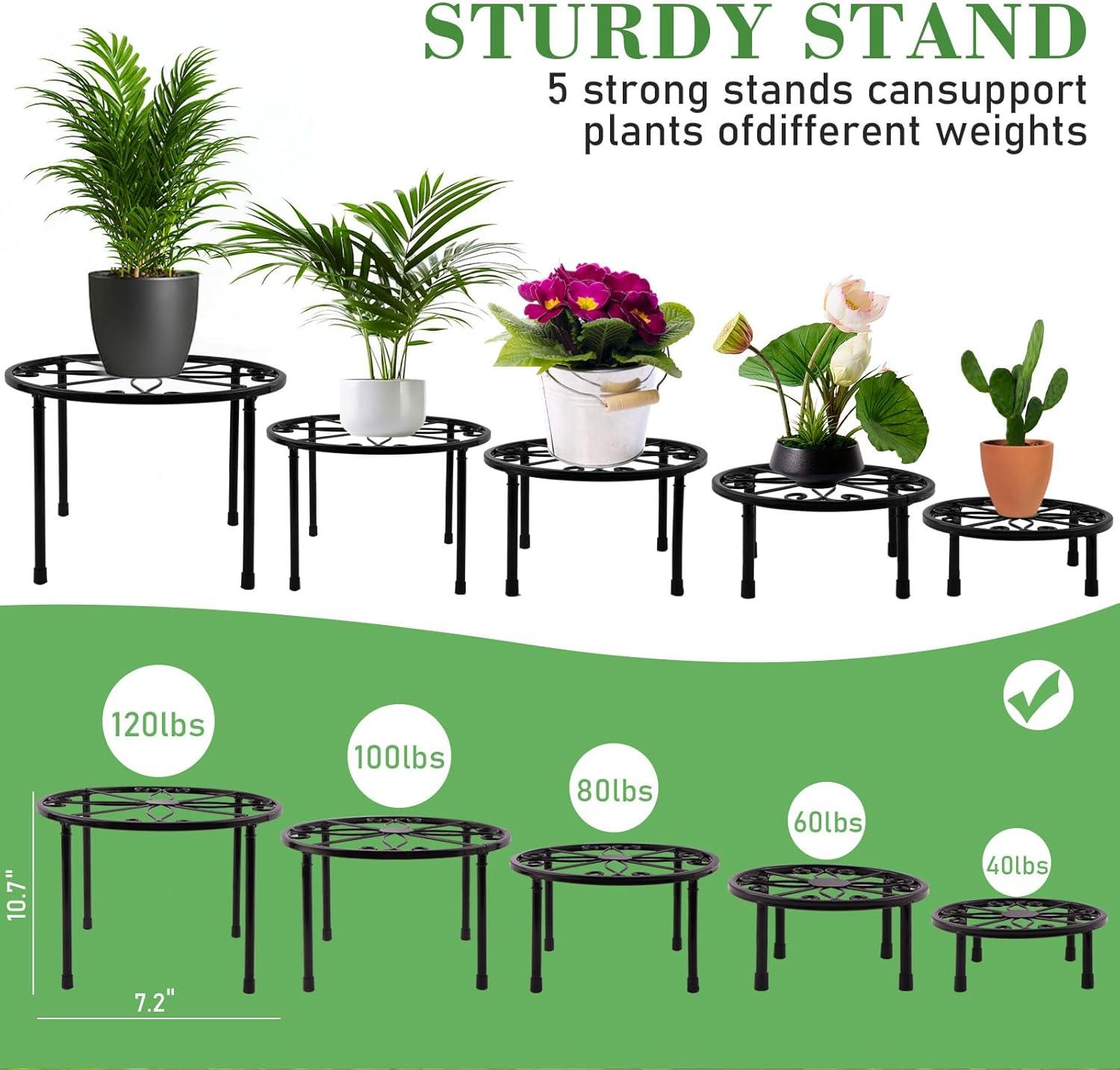 5 Pack Metal Plant Stand for Outdoor Indoor