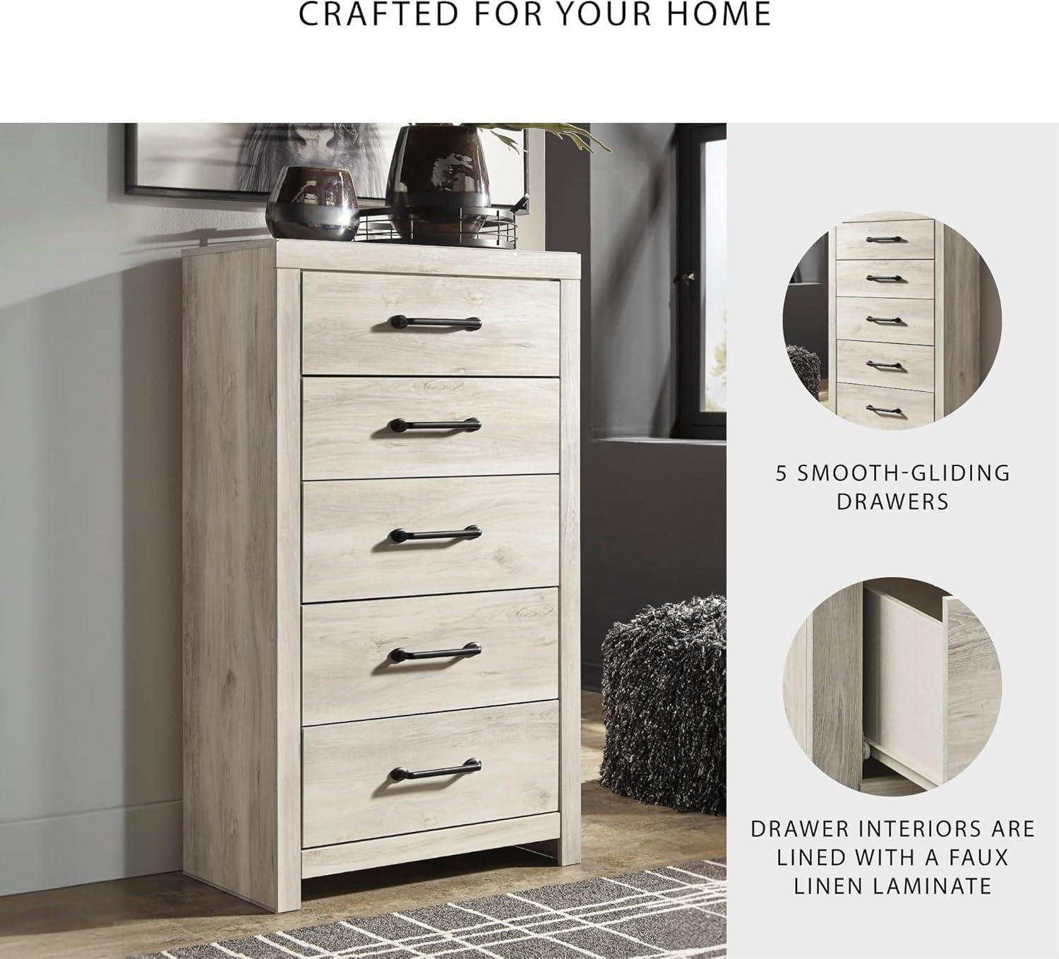 White and Light Brown 5-Drawer Transitional Chest