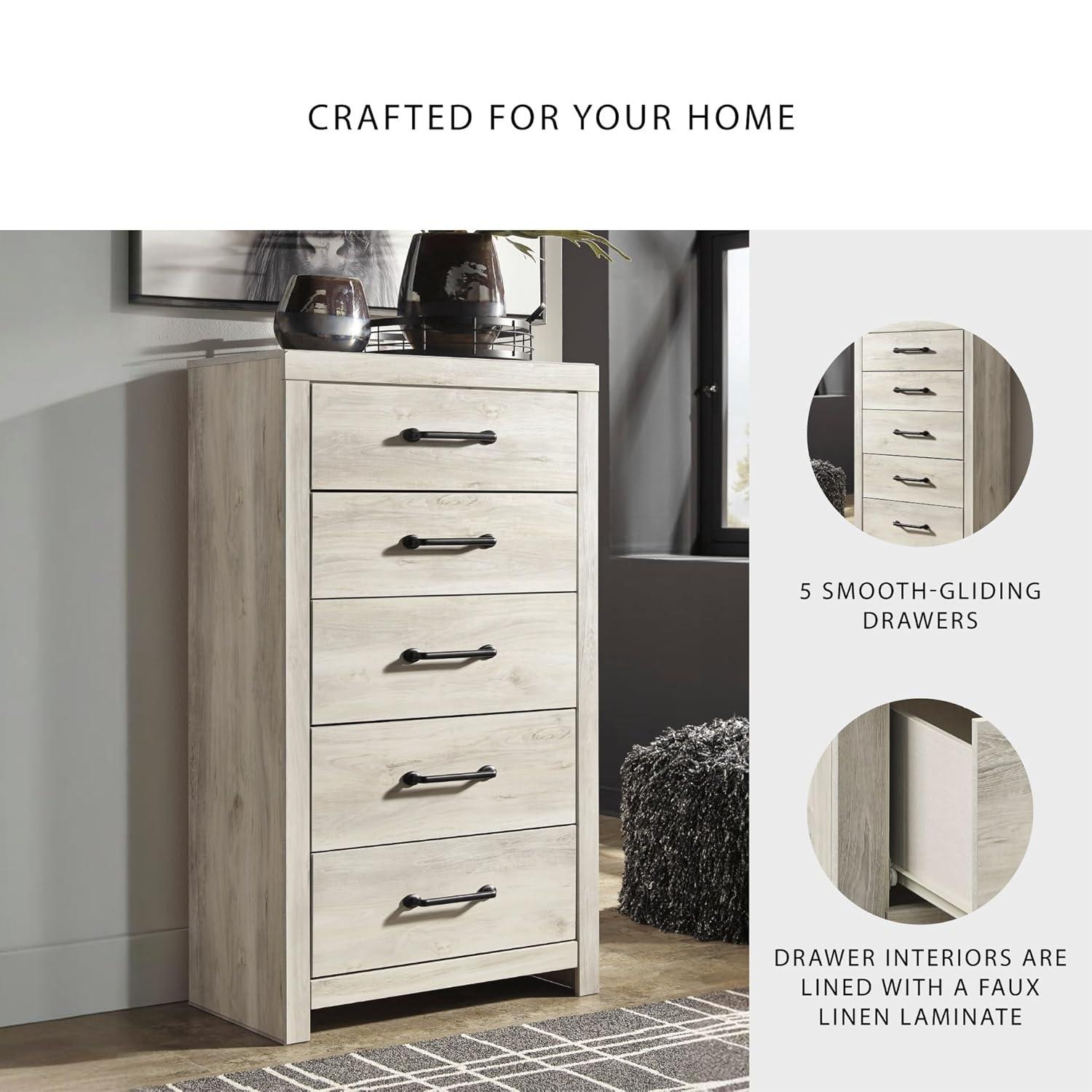 White and Light Brown 5-Drawer Transitional Chest