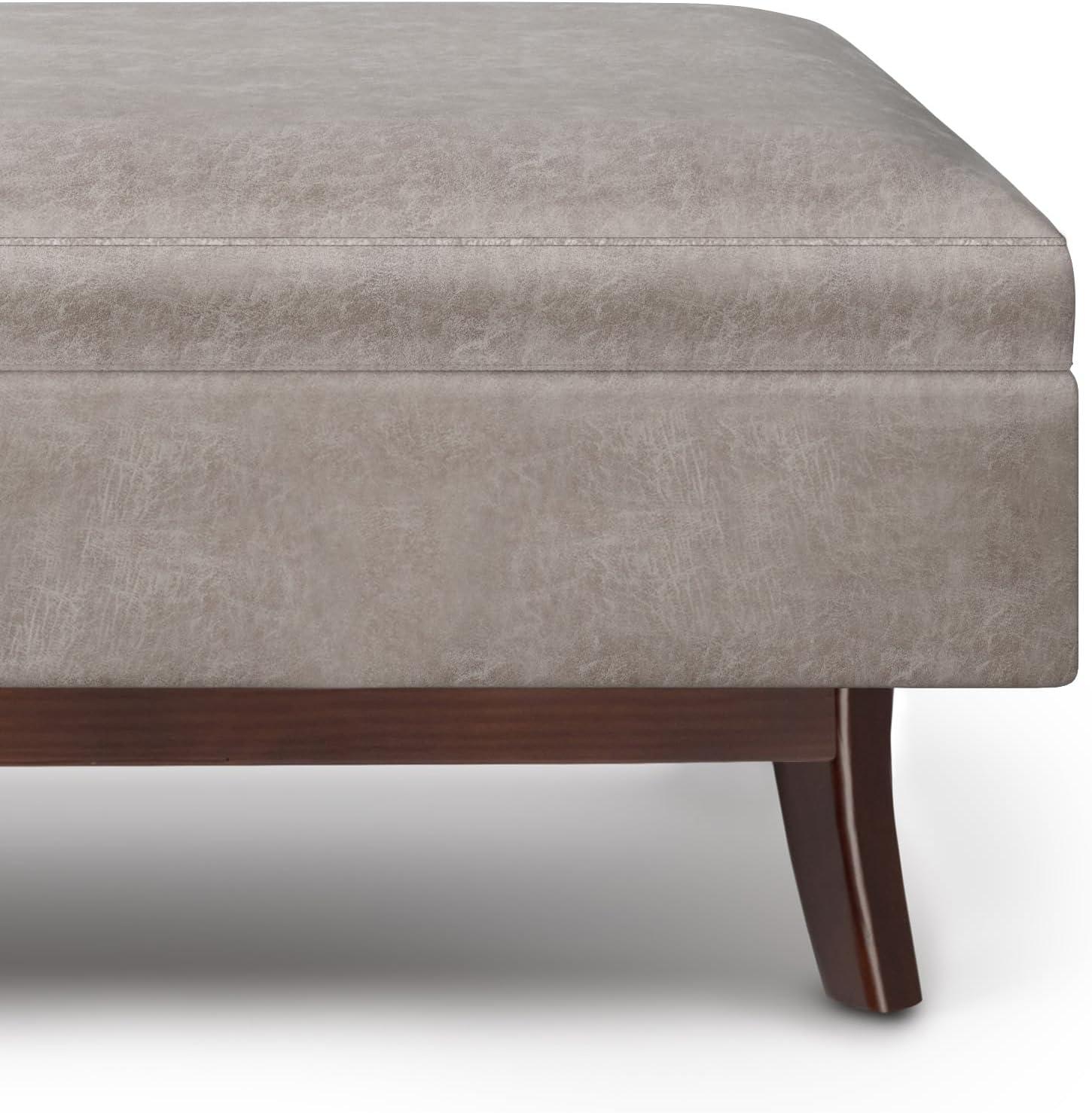 Owen 48" Gray Taupe Faux Leather Storage Ottoman