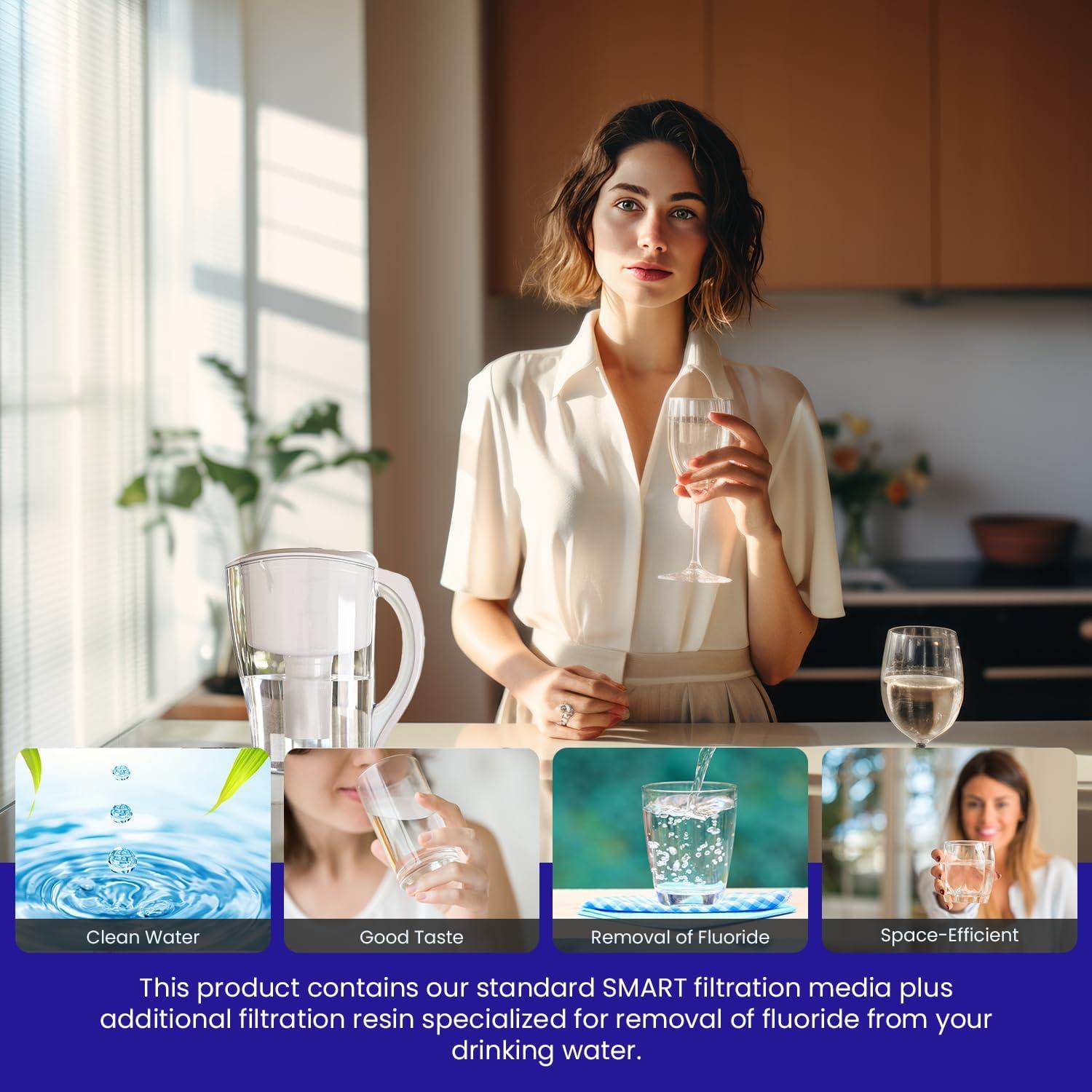 Water Pitcher Filter System Clear SMART + Fluoride Removal