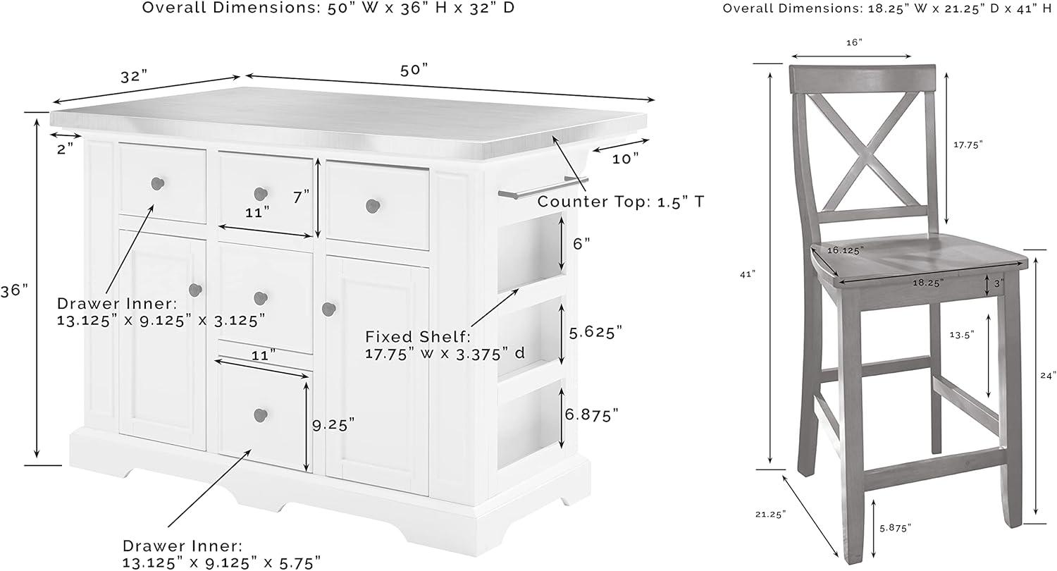 Julia Stainless Steel Top Island with 2 X-Back Stools - Crosley