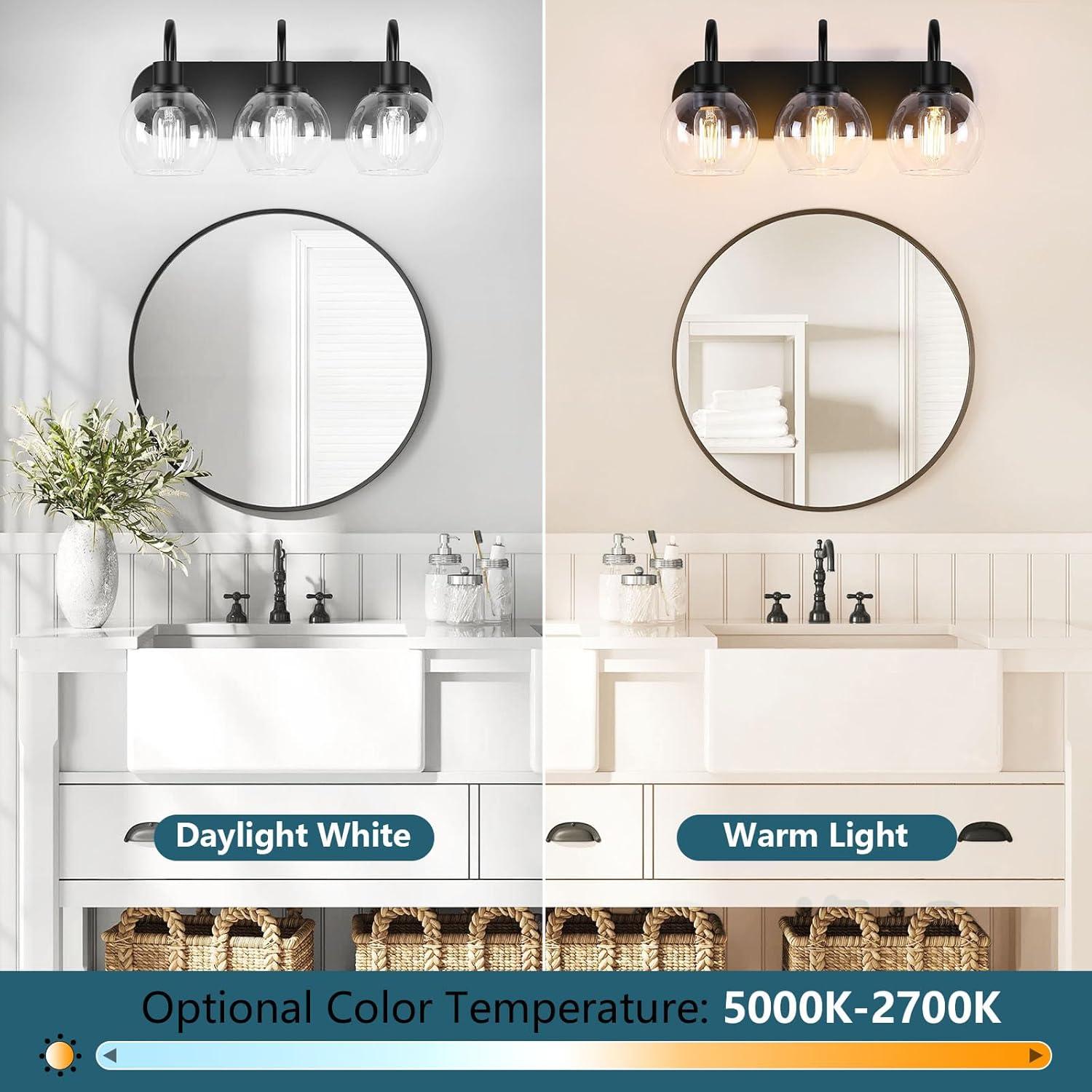 Modern 2-Light Vanity Light, Bathroom Lighting Fixture Over Mirror With Clear Glass Shade and Metal Base, Matte Black Wall Mounted for Bathroom