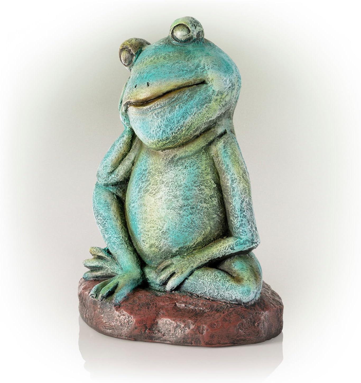 15" Green Magnesium Oxide Pensive Frog Lawn Decoration