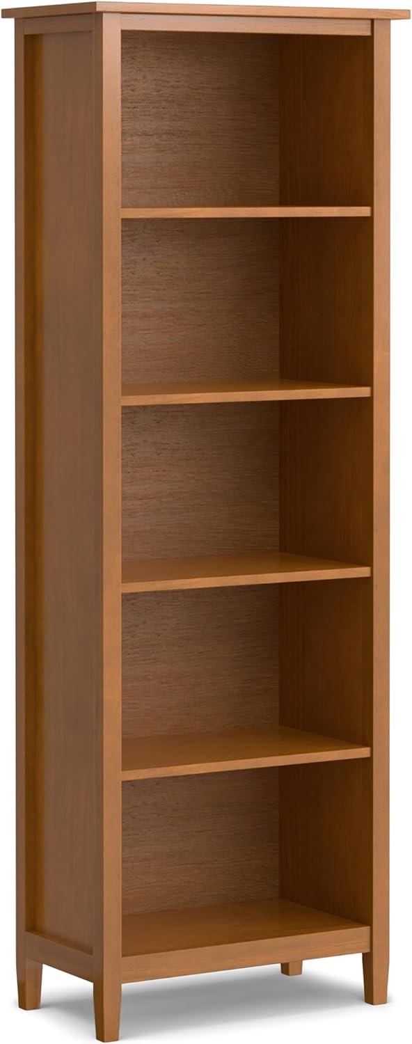 Simpli Home Warm Shaker SOLID WOOD 72 inch x 26 inch Transitional 5 Shelf Bookcase in Light Golden Brown