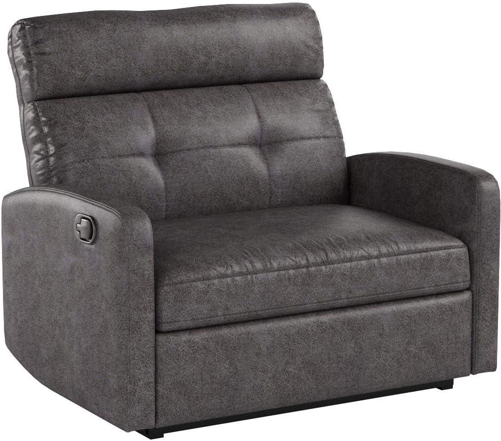 Slate Gray Microfiber 2-Seater Recliner with Wood Frame