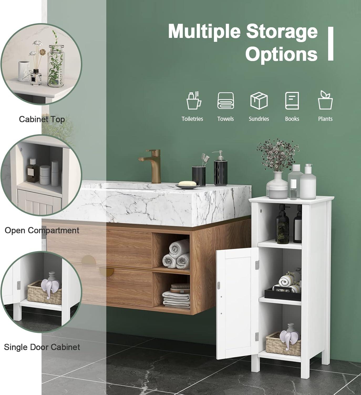 Bathroom Floor Cabinet, Storage Cabinet With Anti-Tipping Device