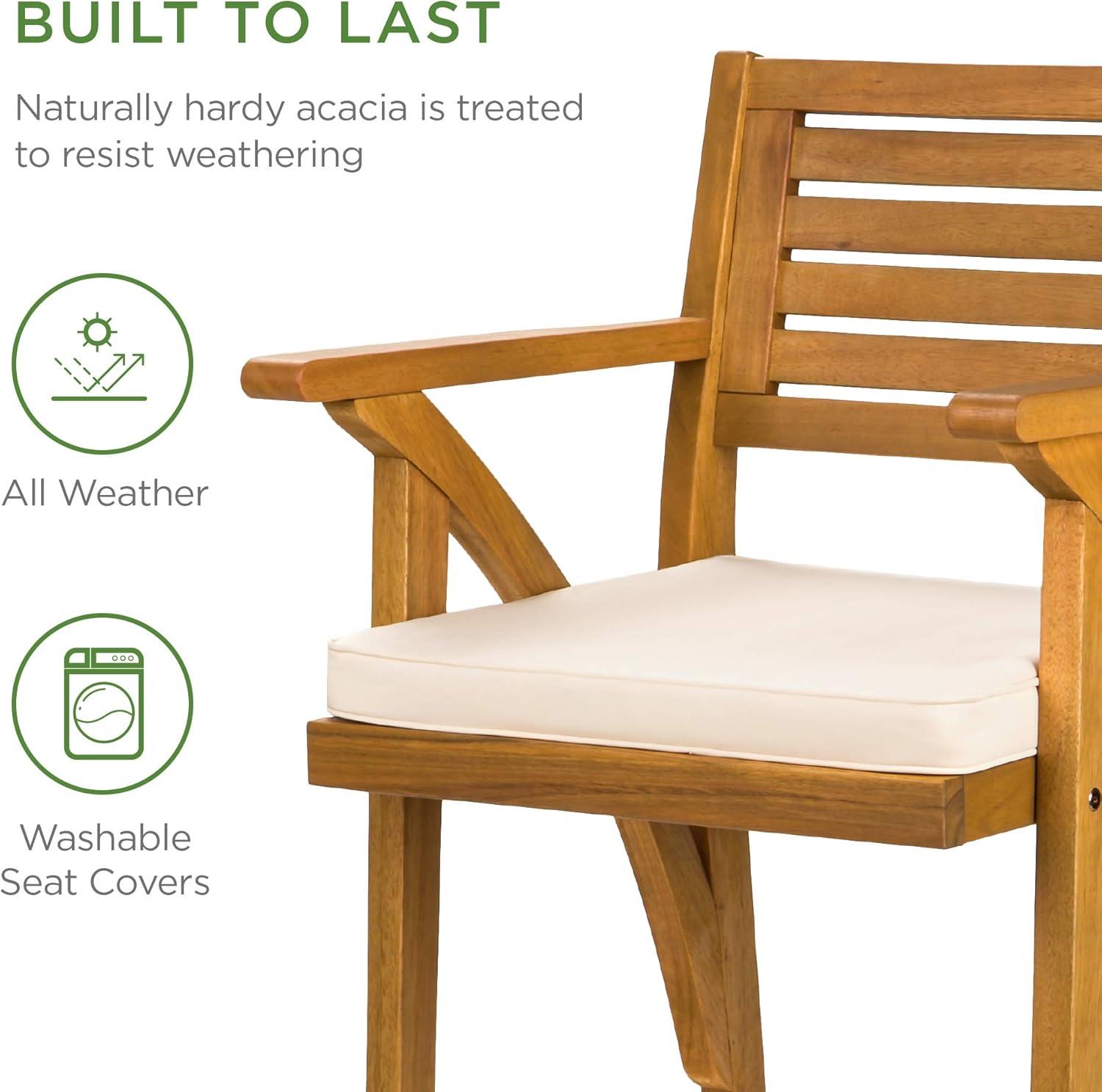 Best Choice Products Set of 2 Outdoor Acacia Wood Bar Stools Bar Chairs w/ Weather-Resistant Cushions - Teak Finish