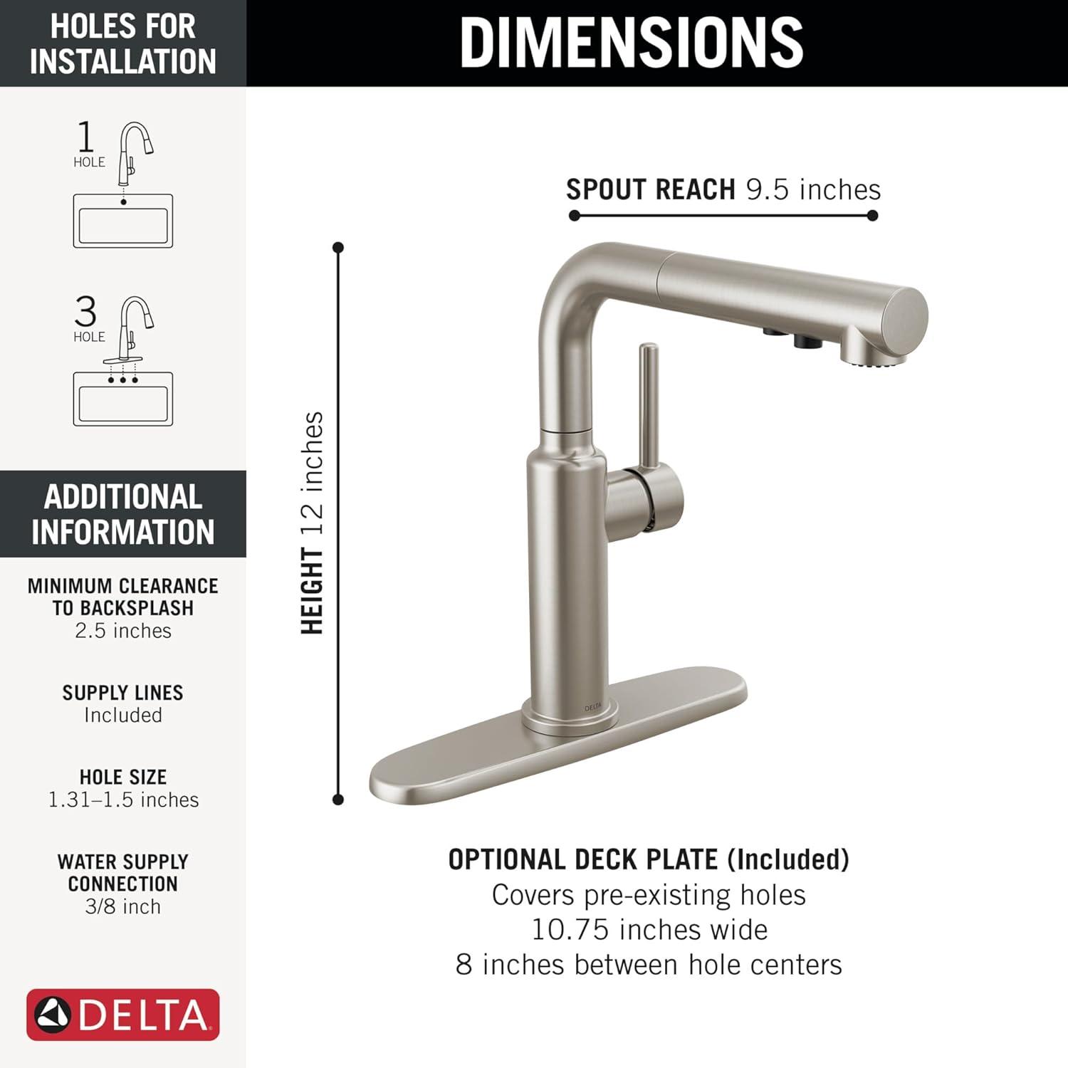 Daneri Pull-Out Sprayer Kitchen Faucet, Single Handle Kitchen Sink Faucet