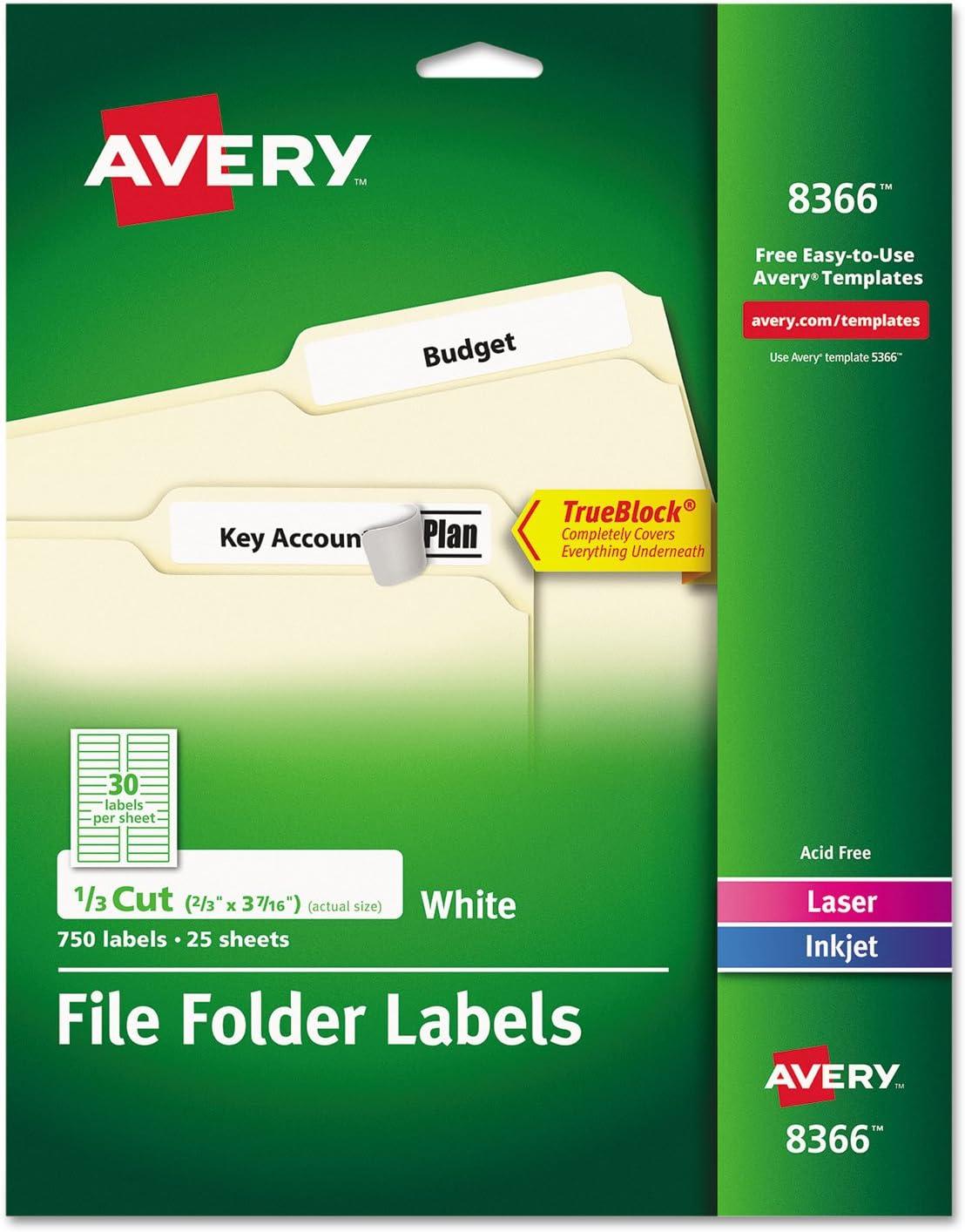 Avery Laser/Inkjet File Folder Labels 2/3" x 3 7/16" White 30/Sheet 779330