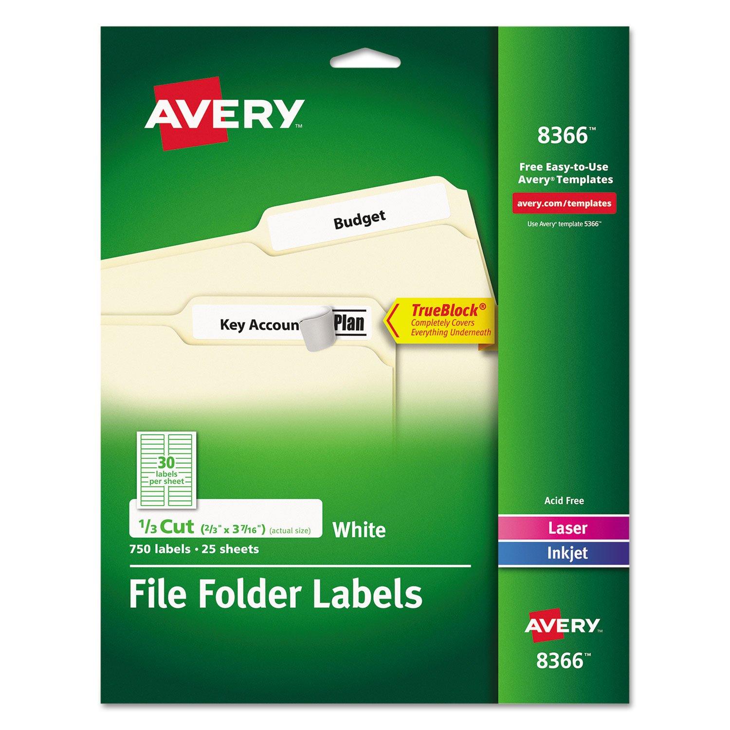 Avery Laser/Inkjet File Folder Labels 2/3" x 3 7/16" White 30/Sheet 779330