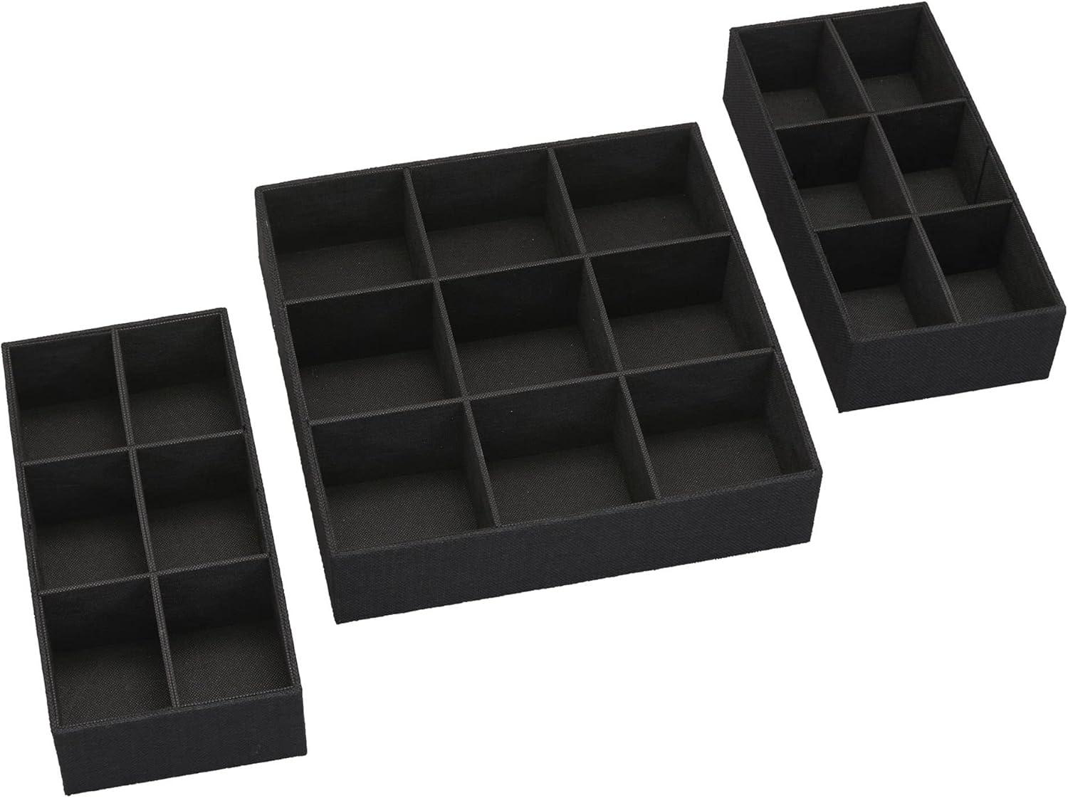 Household Essentials 3 Piece Drawer Organizers Starter Set, Black