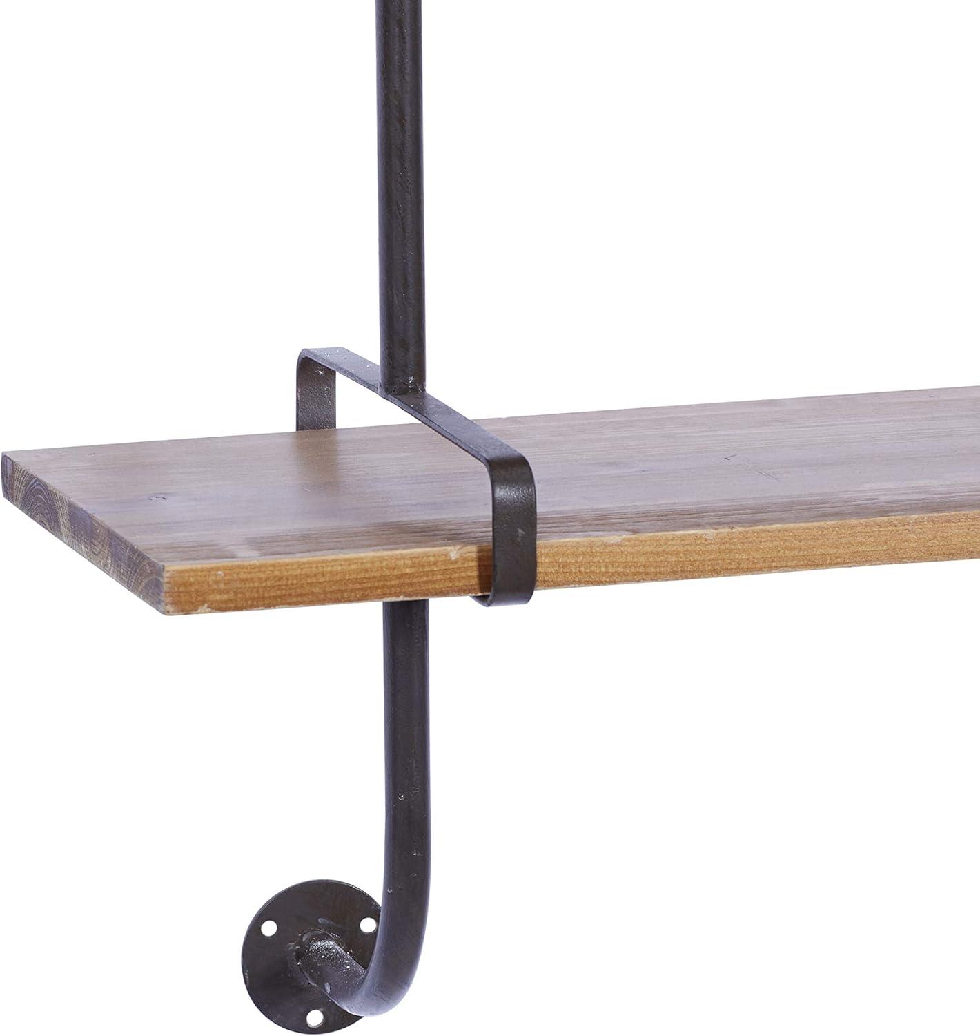 Wood 3 Level Wall Shelf with Black Metal Brackets