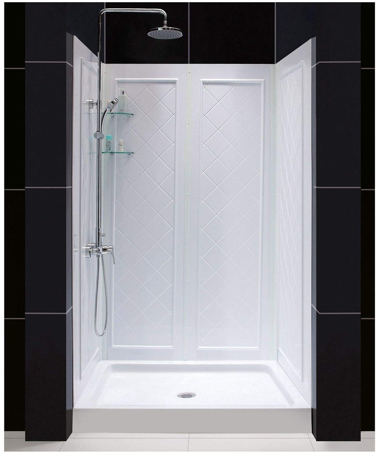 Qwall 48" W x 32" D x 76.75" H Framed Rectangle Shower Stall with Base Included