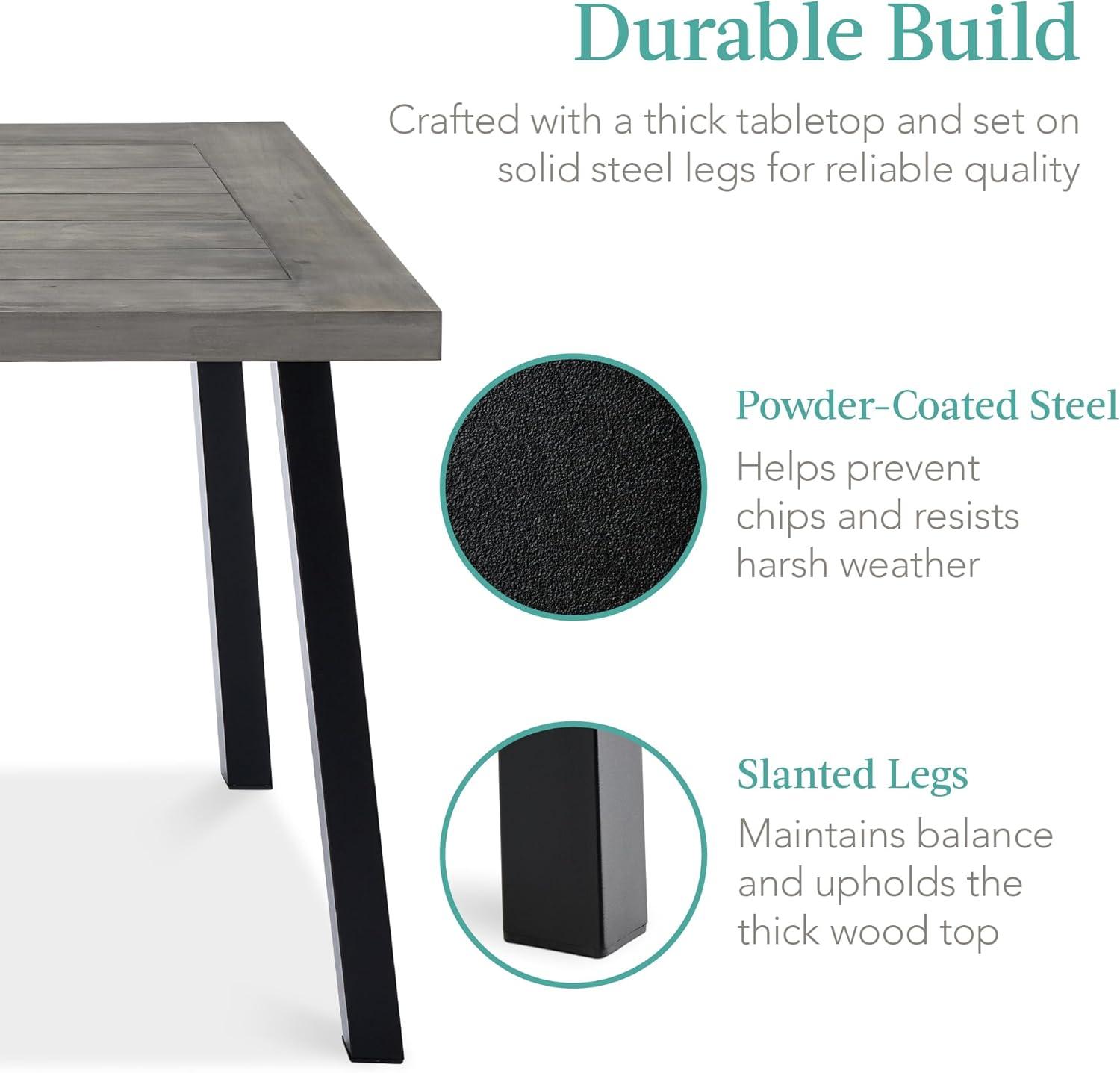 Best Choice Products 6-Person Indoor Outdoor Patio Rustic Acacia Wood Picnic Dining Table w/ Metal Legs - Weathered Gray